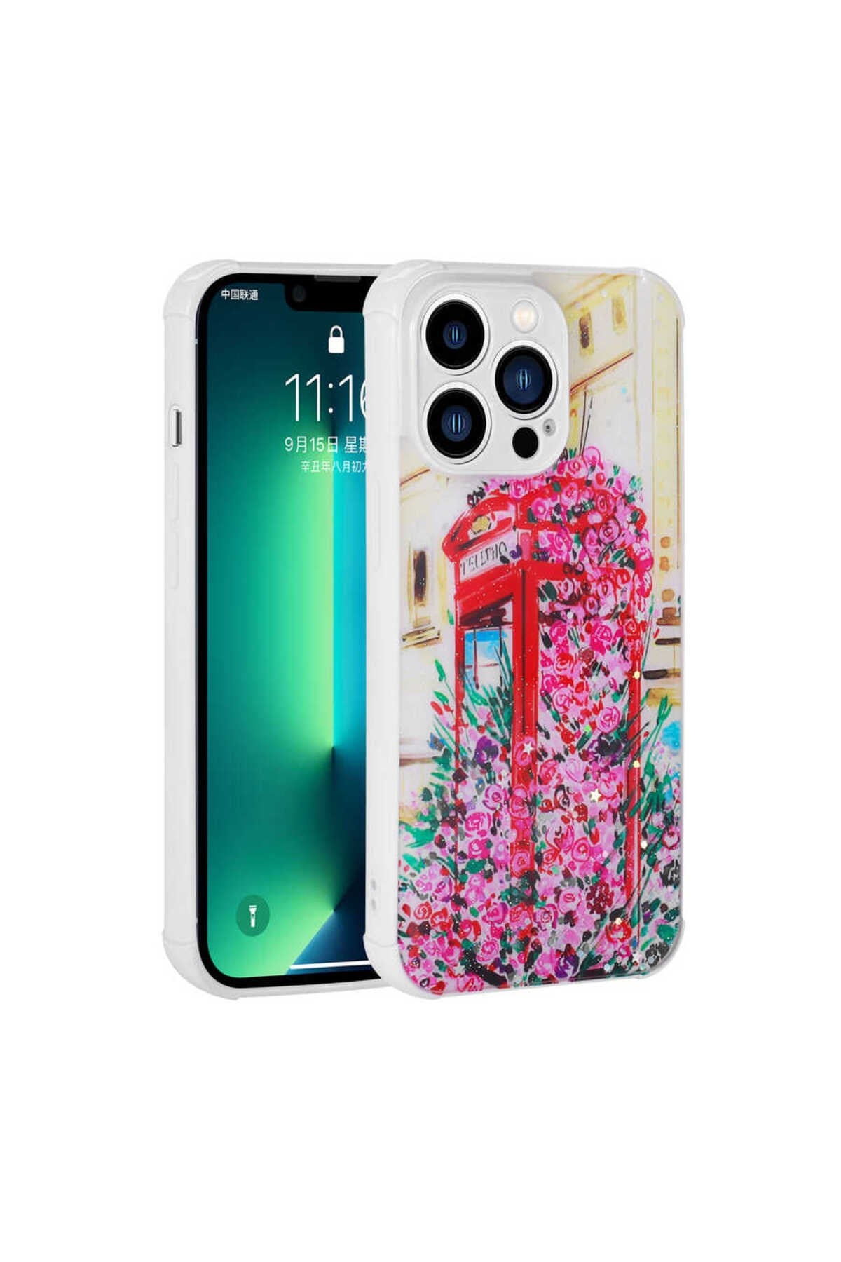 iPhone 11 Pro Max Uyumlu Simli Desenli Kamera Korumalı Parlak NVTH Popy Kılıf-Kulübe