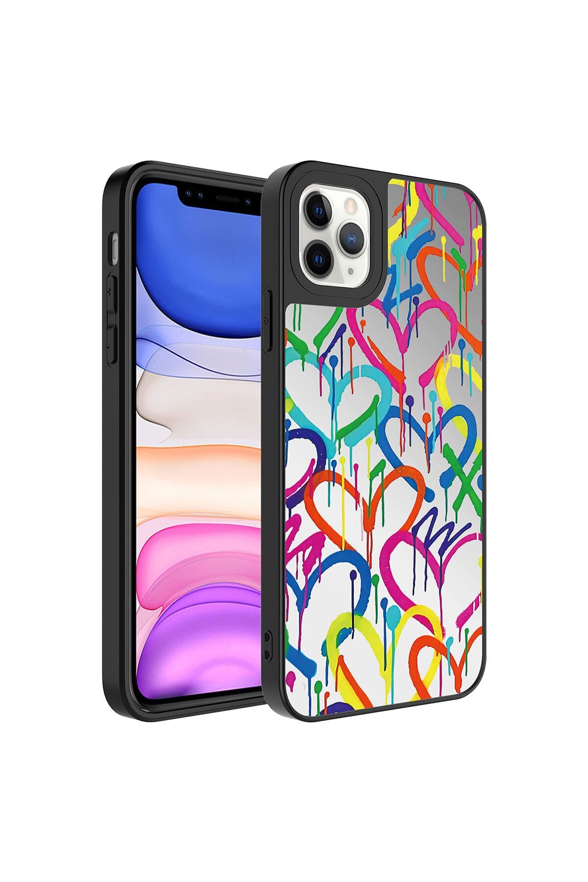 iPhone 11 Pro Uyumlu Aynalı Desenli Kamera Korumalı Parlak NVTH Mirror Kılıf-Kalp