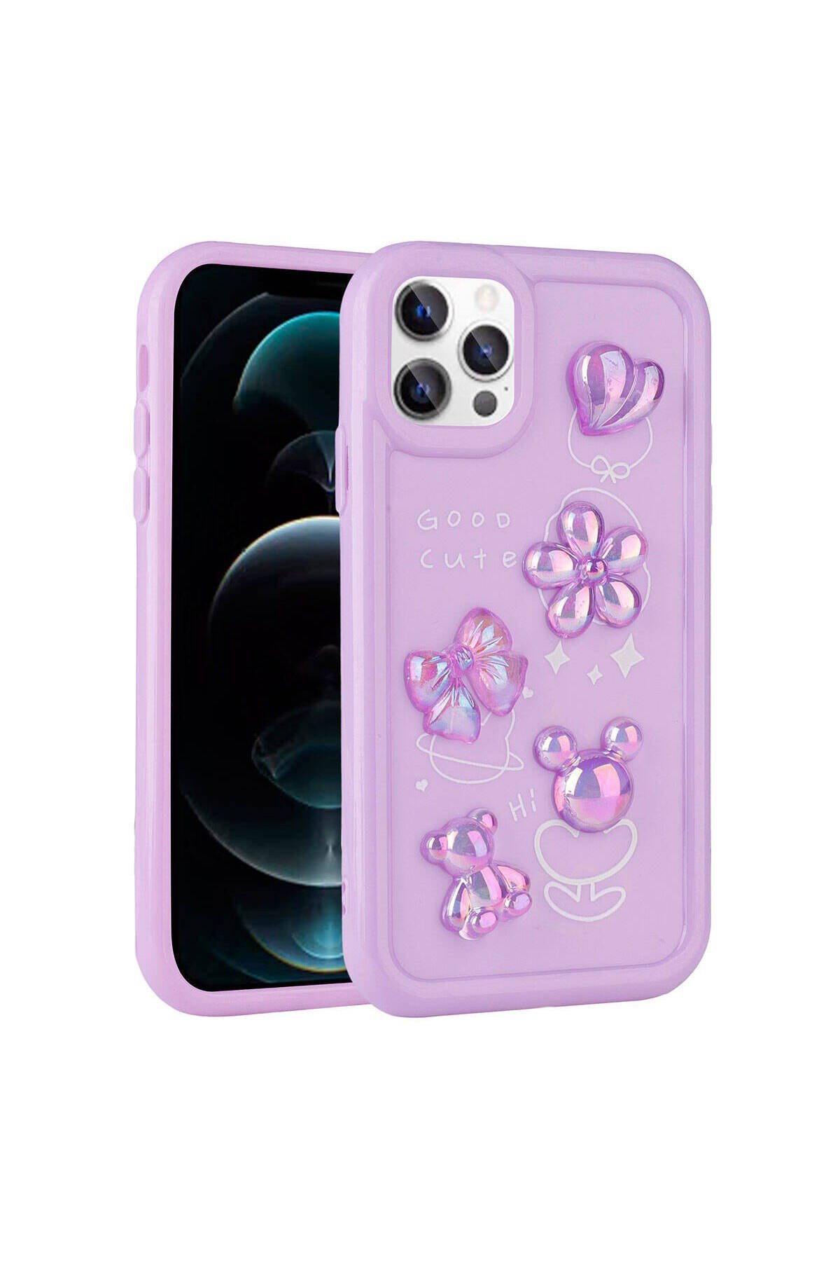 iPhone 11 Pro Uyumlu Kabartma Figürlü Parlak NVTH Toys Silikon Kılıf-Mor