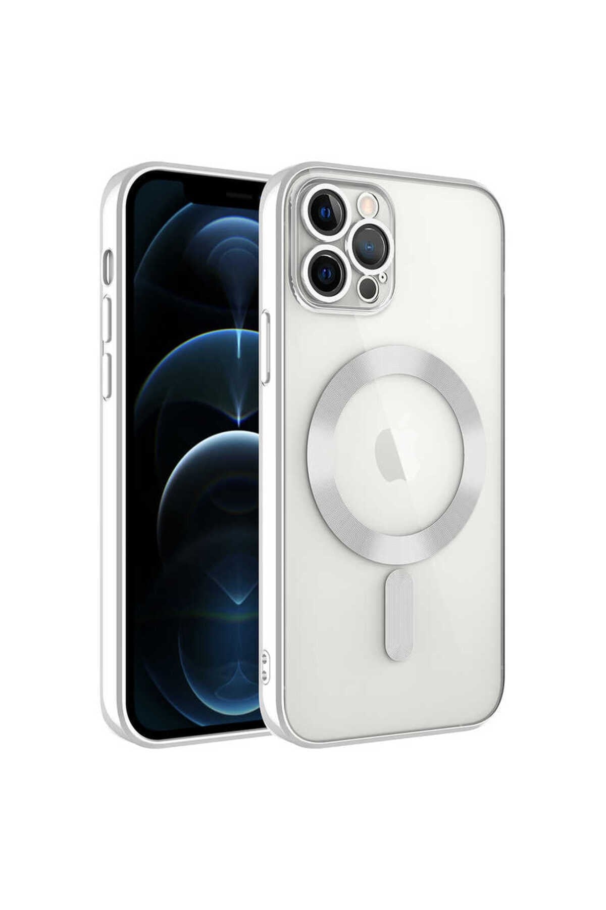 iPhone 11 Pro Uyumlu Kamera Korumalı Magsafe Wireless Şarj Özellikli NVTH Demre Kılıf-Gümüş
