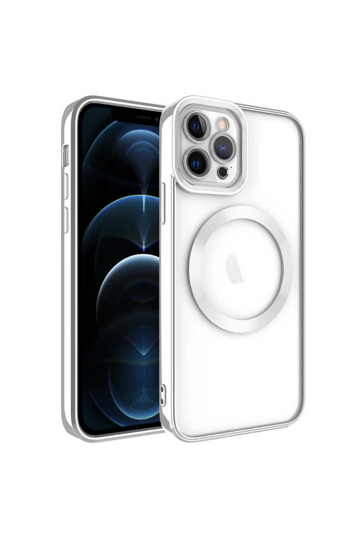 iPhone 11 Pro Uyumlu Magsafe Wireless Şarj Özellikli NVTH Setro Silikon-Gümüş