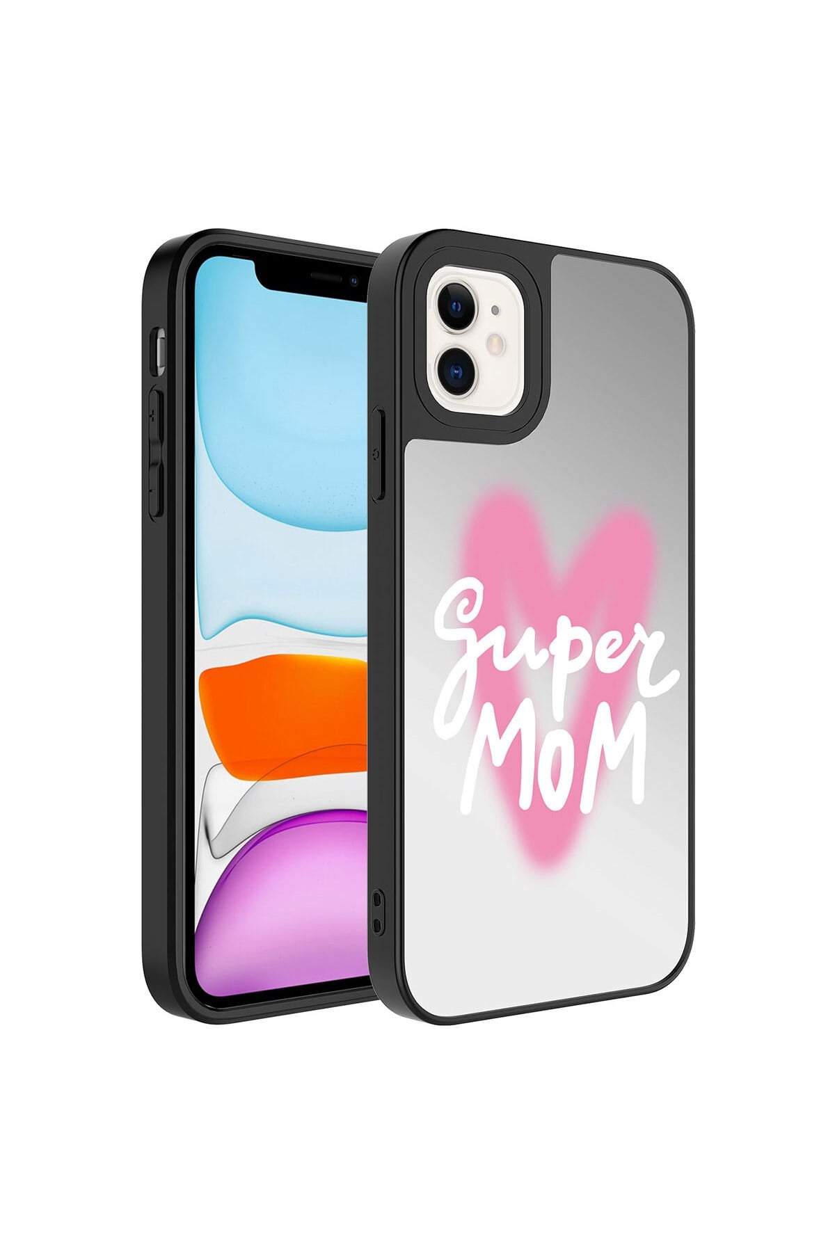 iPhone 11 Uyumlu Aynalı Desenli Kamera Korumalı Parlak NVTH Mirror Kılıf-Süper Anne
