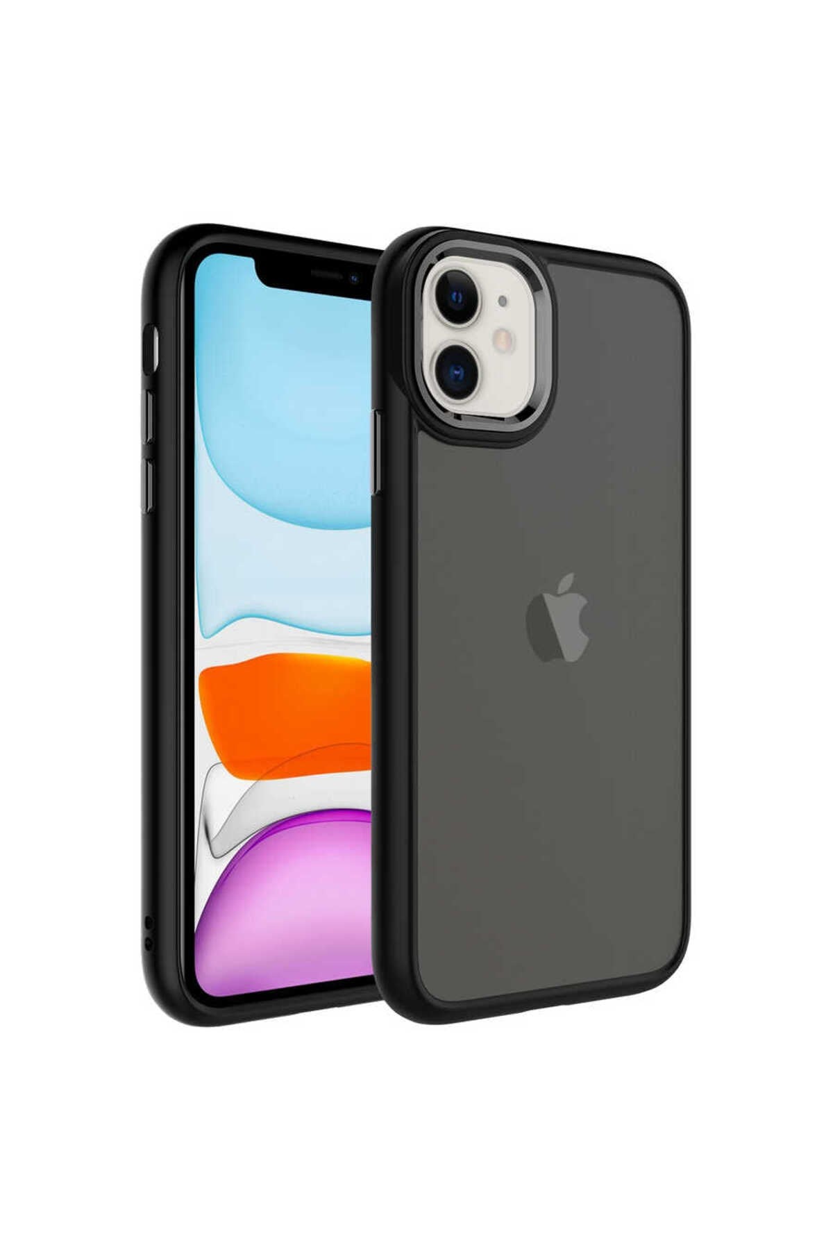 iPhone 11 Uyumlu Buzlu Sert PC NVTH May Kılıf-Siyah