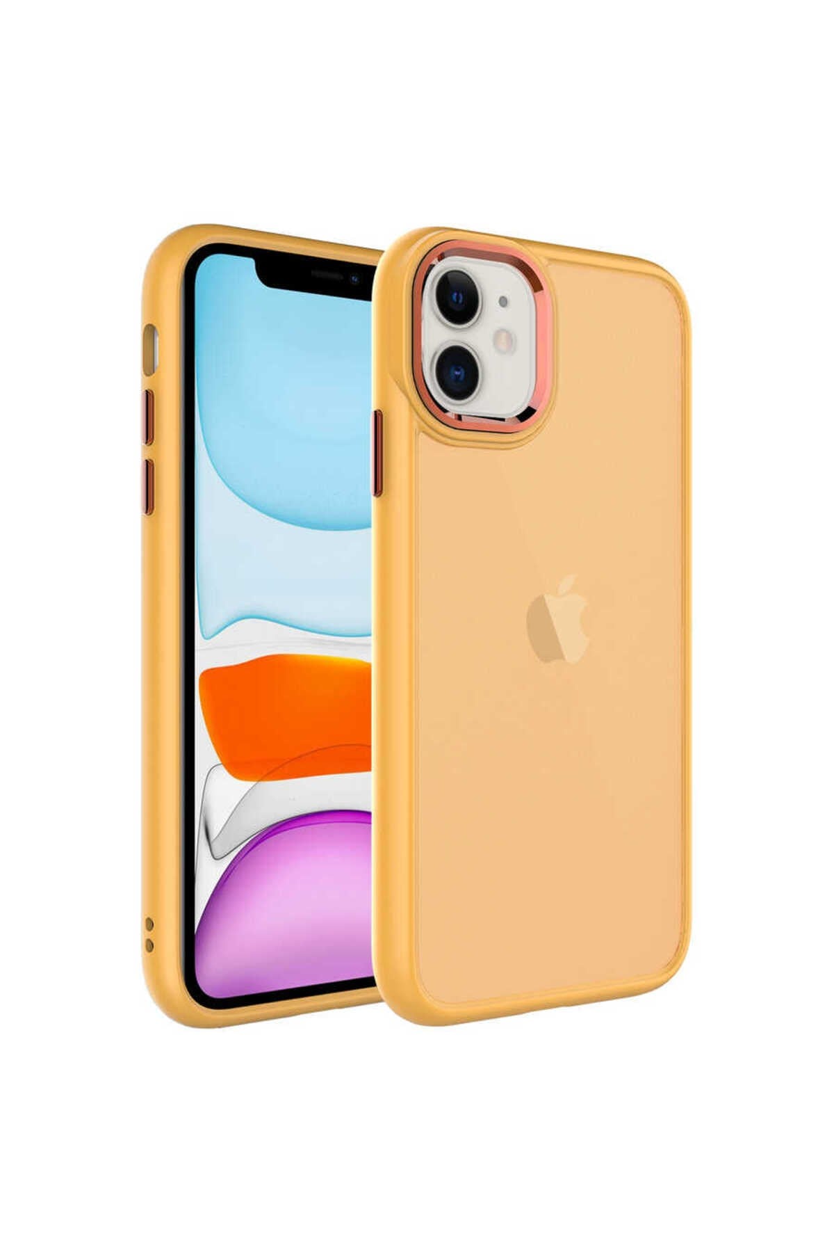 iPhone 11 Uyumlu Buzlu Sert PC NVTH May Kılıf-Turuncu
