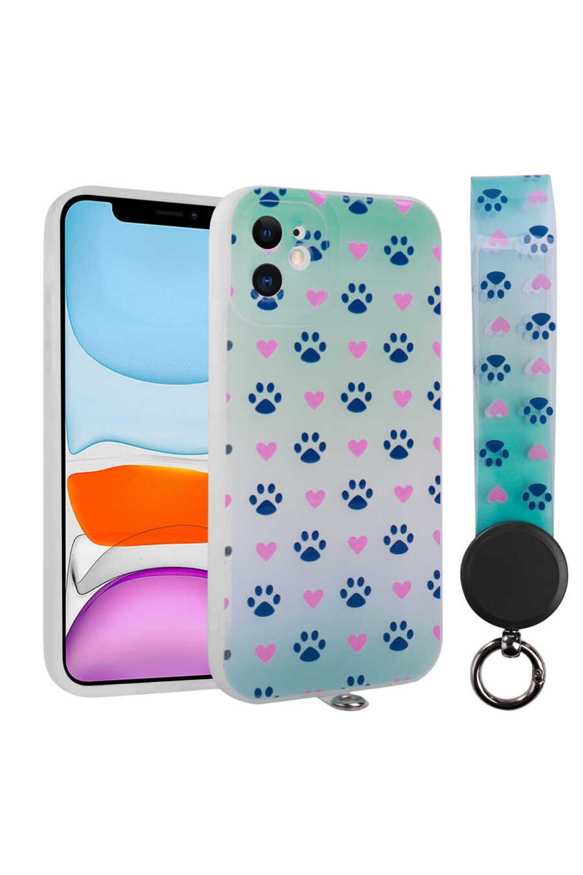 iPhone 11 Uyumlu Desenli El Askılı İpli NVTH Arte Silikon Kılıf-NO10