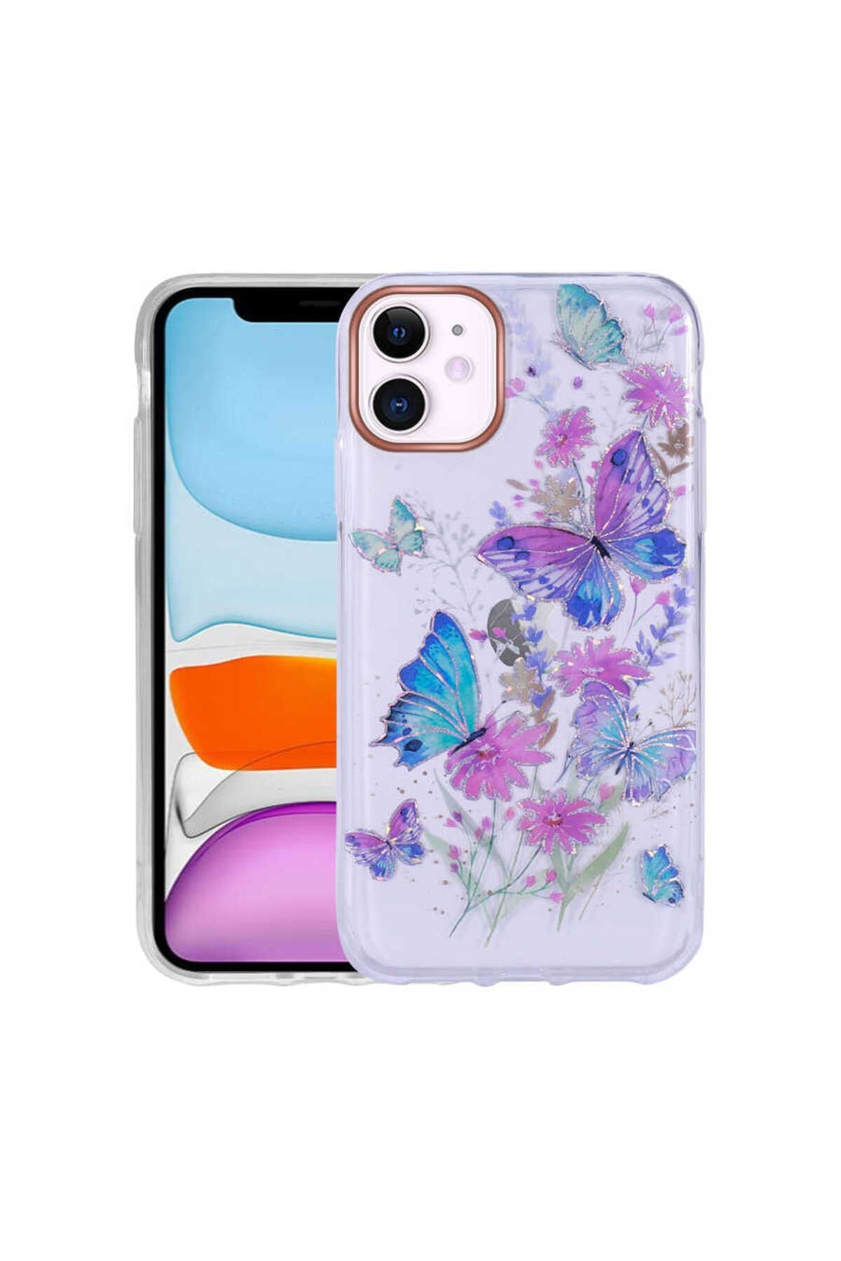 iPhone 11 Uyumlu Desenli Simli Sert NVTH İnka Kılıf-NO1