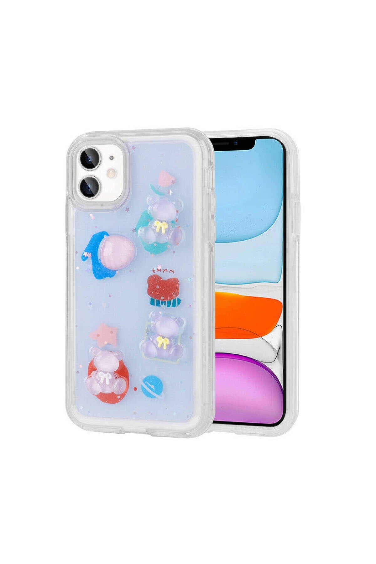 iPhone 11 Uyumlu Kabartma Figürlü Parlak NVTH Minimini Silikon Kılıf-Mor
