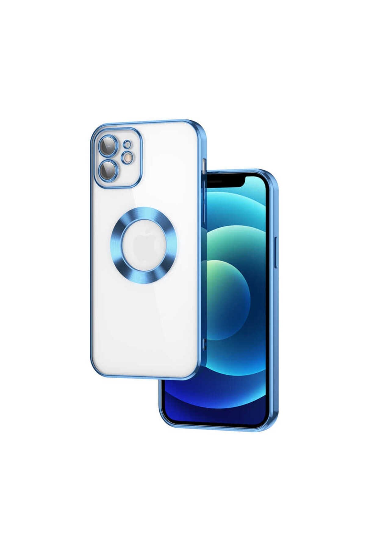 iPhone 11 Uyumlu Kamera Korumalı Logo Gösteren NVTH Omega Kılıf-Mavi Açık