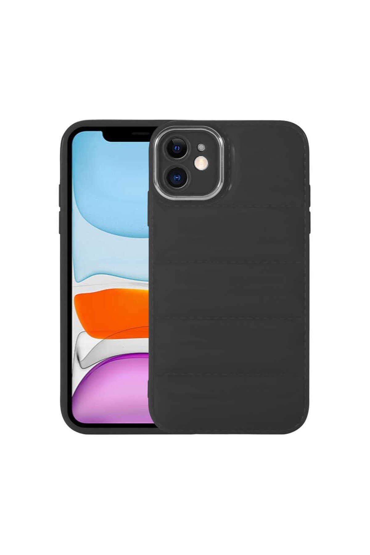 iPhone 11 Uyumlu Kamera Korumalı Parlak AiHTTg'li NVTH Galya Kılıf-Siyah