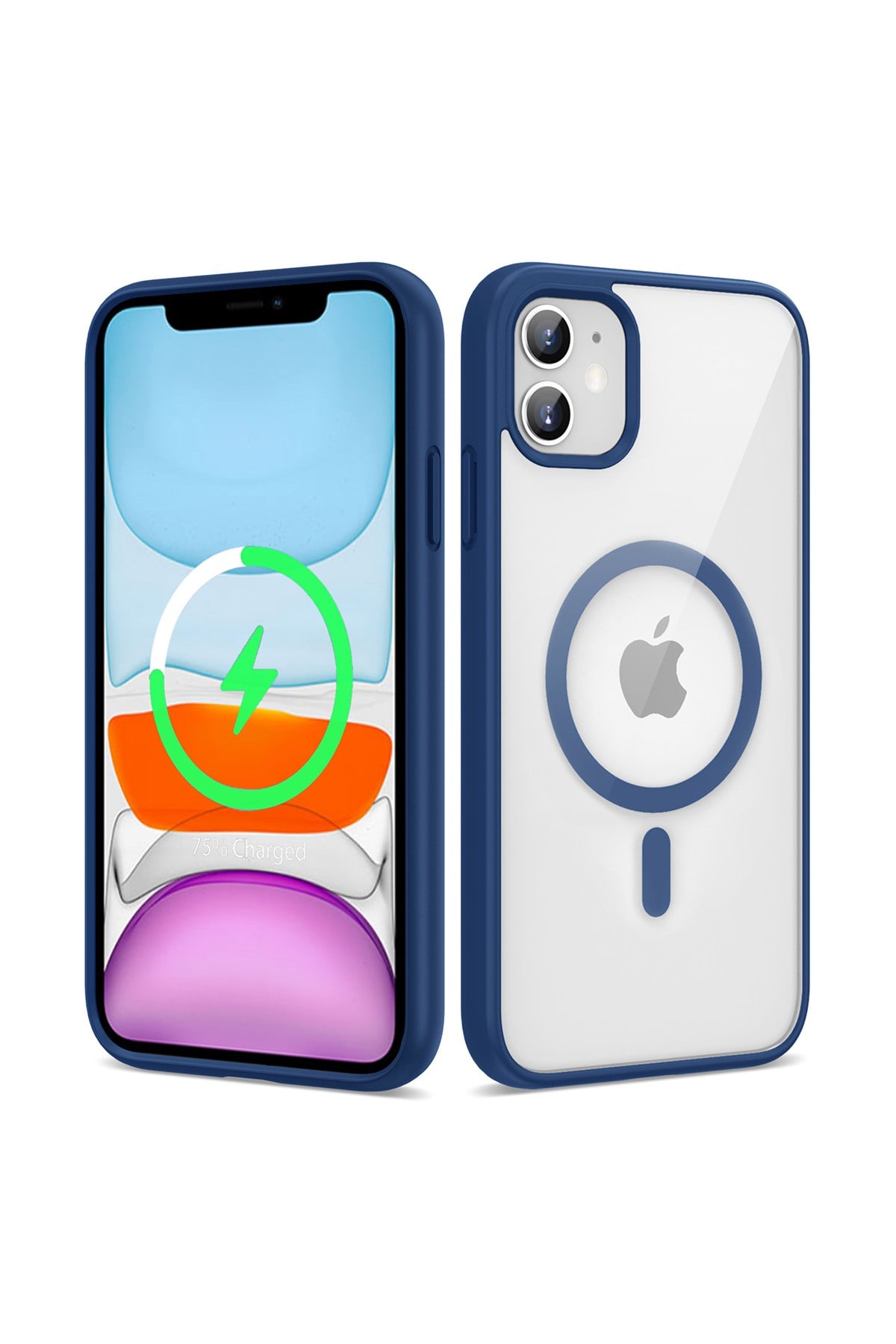 iPhone 11 Uyumlu Magsafe Wireless Şarj Özellikli Silikon NVTH Ege Kılıf-Mavi