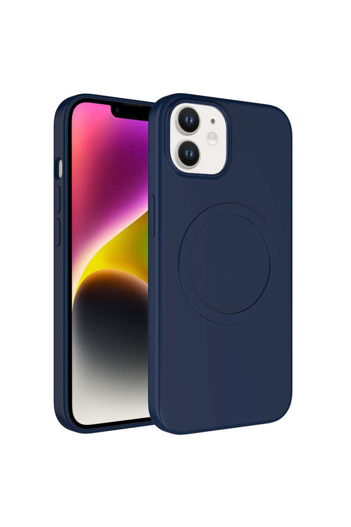 iPhone 11 Uyumlu Magsafe Wireless Şarj Özellikli Pastel Renk Silikon NVTH Plas Kılıf-Lacivert