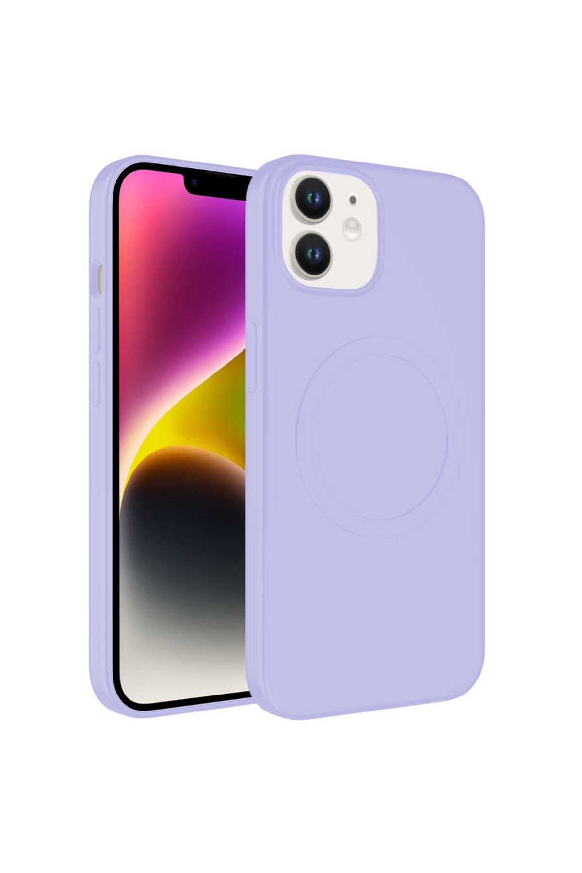iPhone 11 Uyumlu Magsafe Wireless Şarj Özellikli Pastel Renk Silikon NVTH Plas Kılıf-Lila