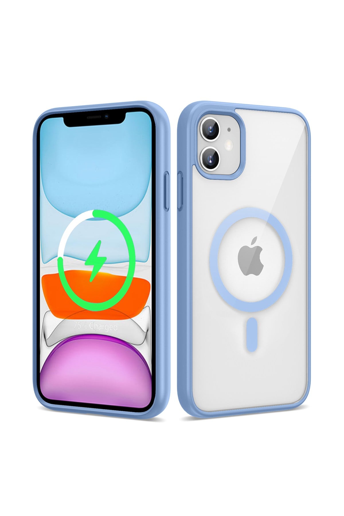 iPhone 11 Uyumlu Magsafe Wireless Şarj Özellikli Silikon NVTH Ege Kılıf-Mavi Açık