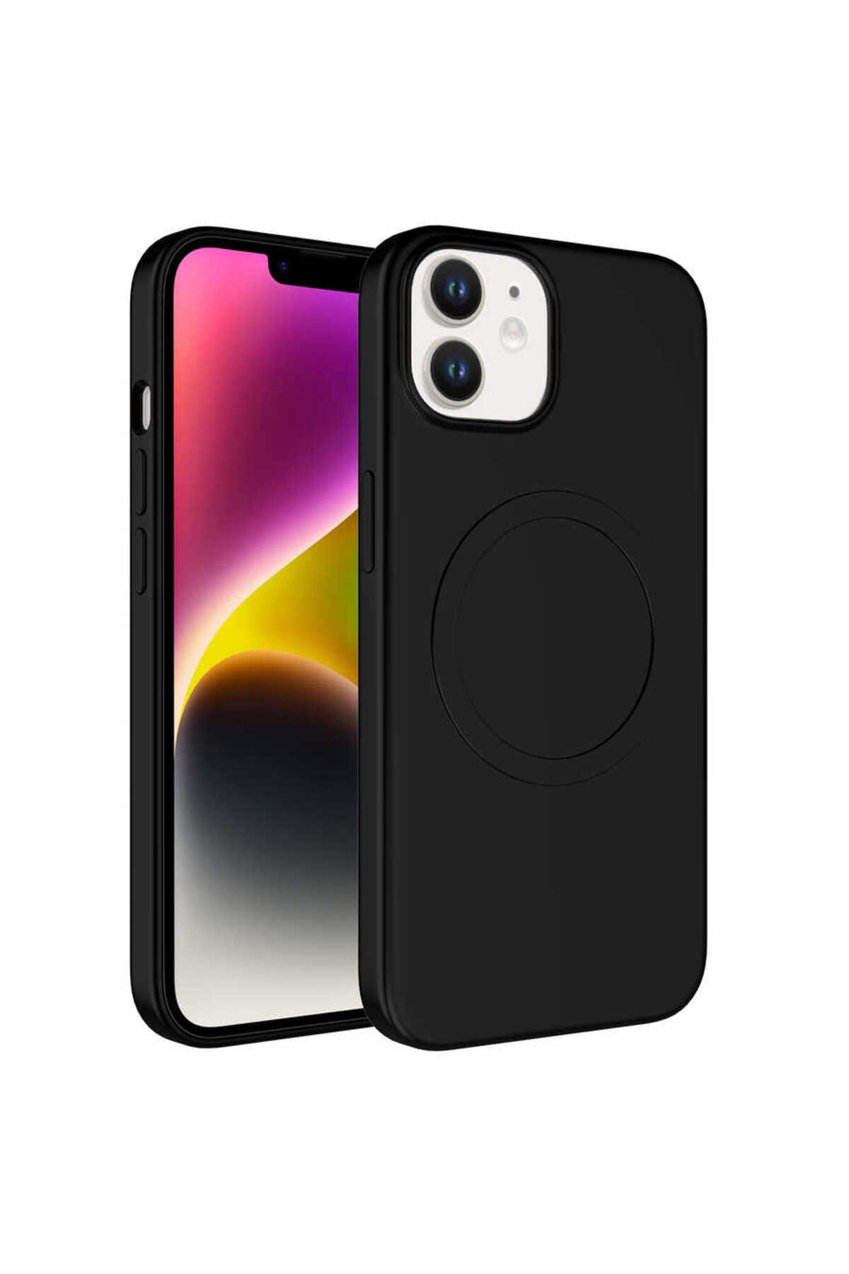 iPhone 11 Uyumlu Magsafe Wireless Şarj Özellikli Pastel Renk Silikon NVTH Plas Kılıf-Siyah