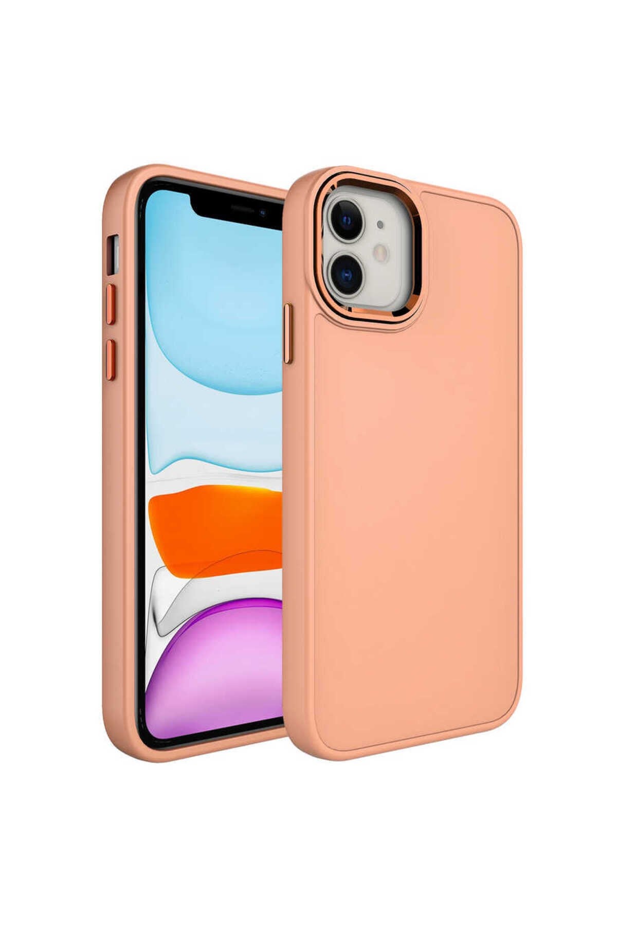 iPhone 11 Uyumlu Metal Çerçeve ve Buton Tasarımlı Silikon NVTH Luna Kılıf-Yavruağzı