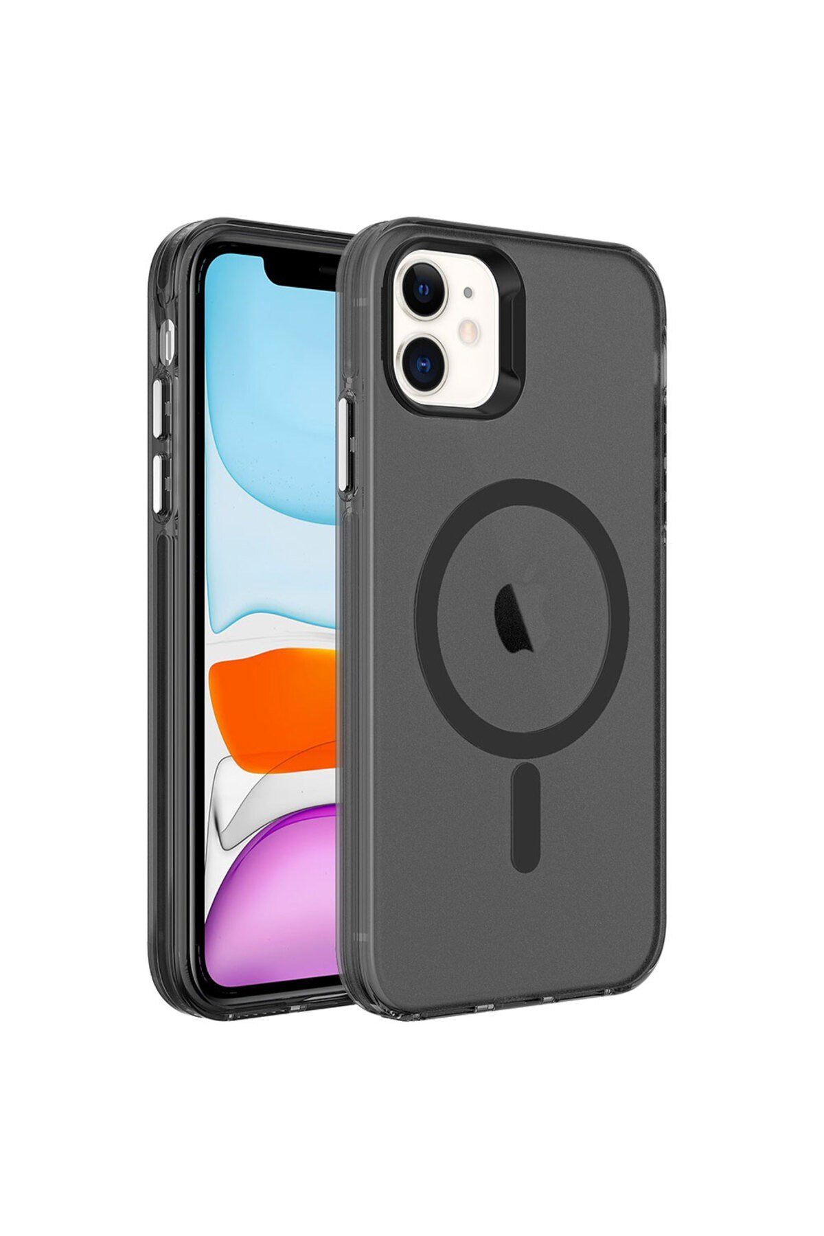 iPhone 11 Uyumlu NVTH Magsafe Şarj Özellikli Buzlu Transparan C-Pro Sert Kılıf-Siyah