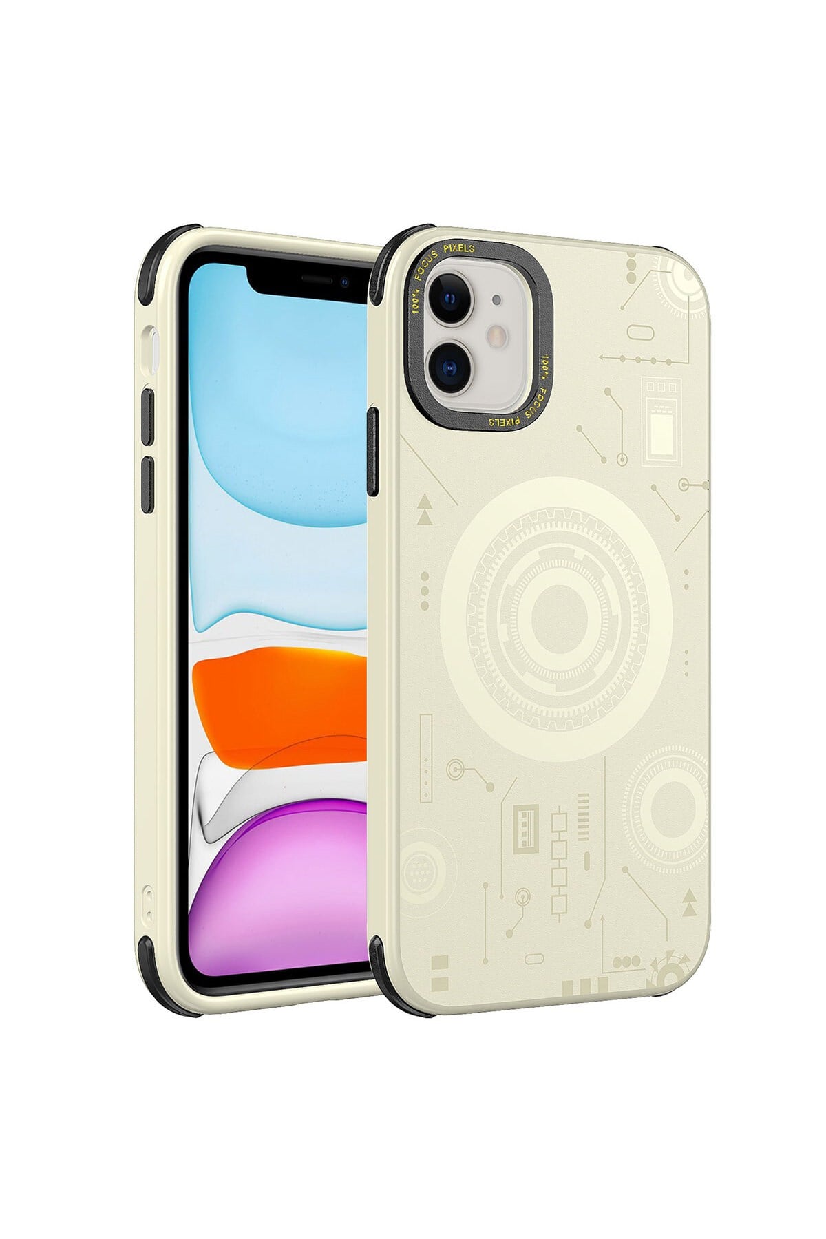 iPhone 11 Uyumlu NVTH Wireless Şarj Özellikli Desenli Hot Kılıf-Gold
