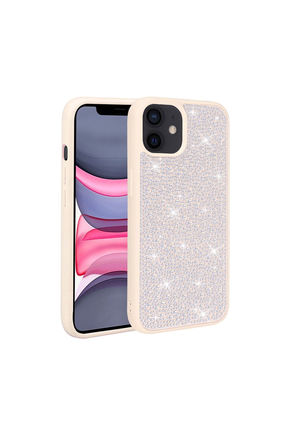 iPhone 11 Uyumlu Parlak Taşlı Tasarım NVTH Ston Kılıf-Beyaz