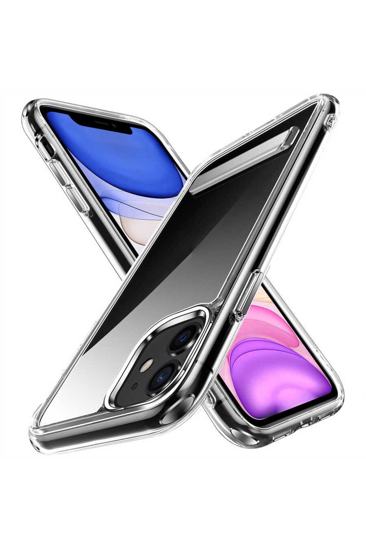 iPhone 11 Uyumlu Standlı Şeffaf Silikon NVTH L-Stand Kılıf-Renksiz