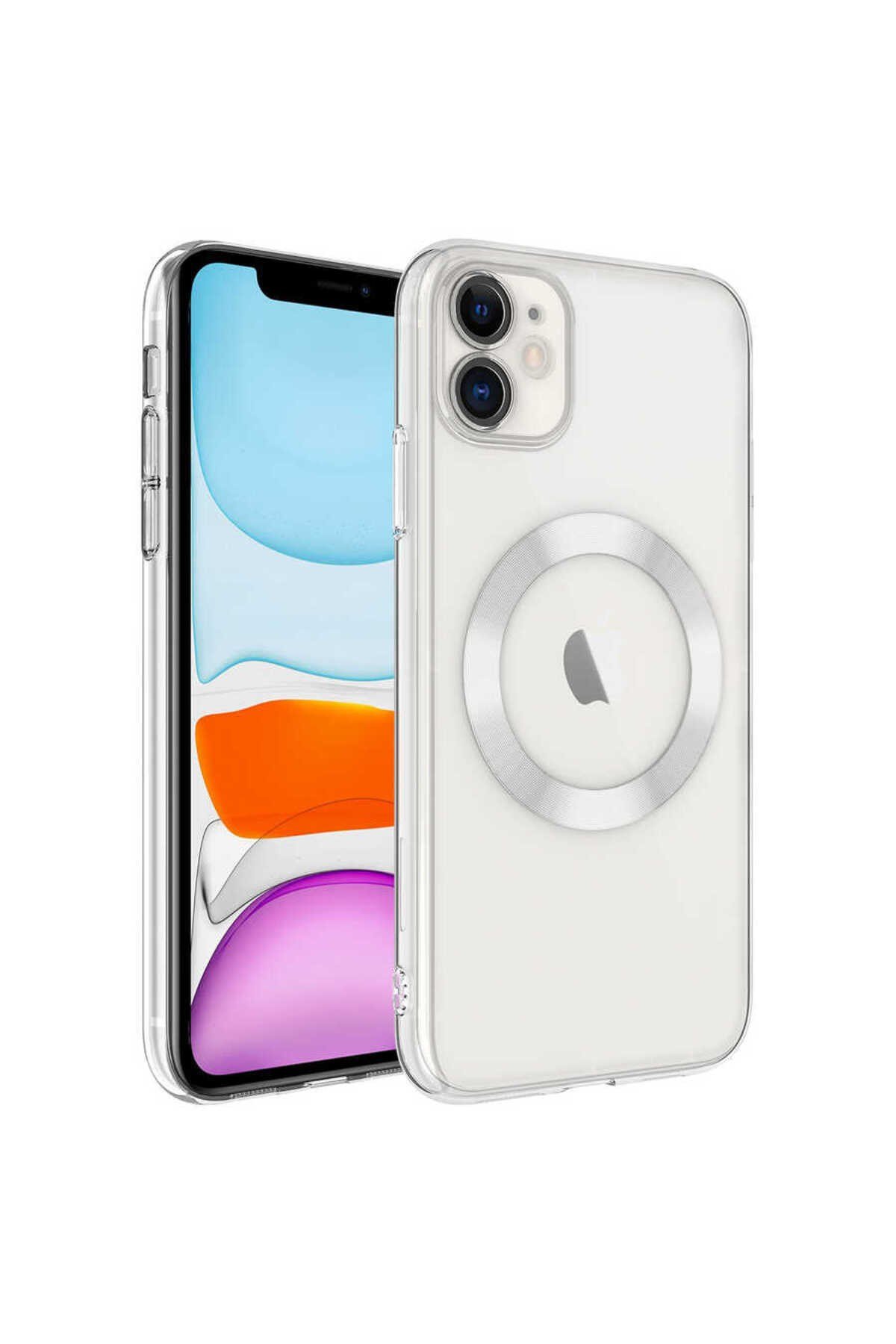 iPhone 11 Uyumlu Wireless Şarj Özellikli Sert PC NVTH Riksos Magsafe Kılıf-Renksiz