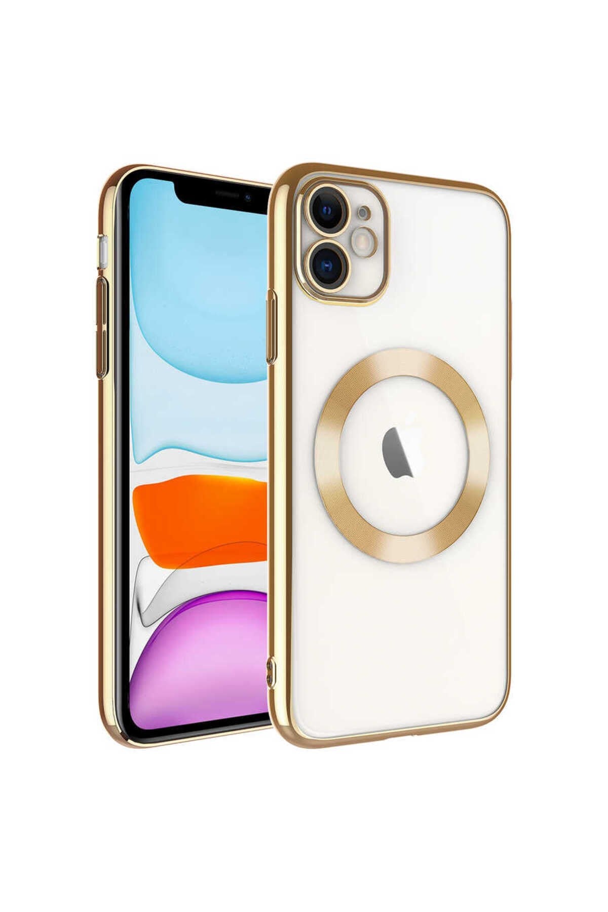 iPhone 11 Uyumlu Wireless Şarj Özellikli Sert PC NVTH Riksos Magsafe Kılıf-Gold