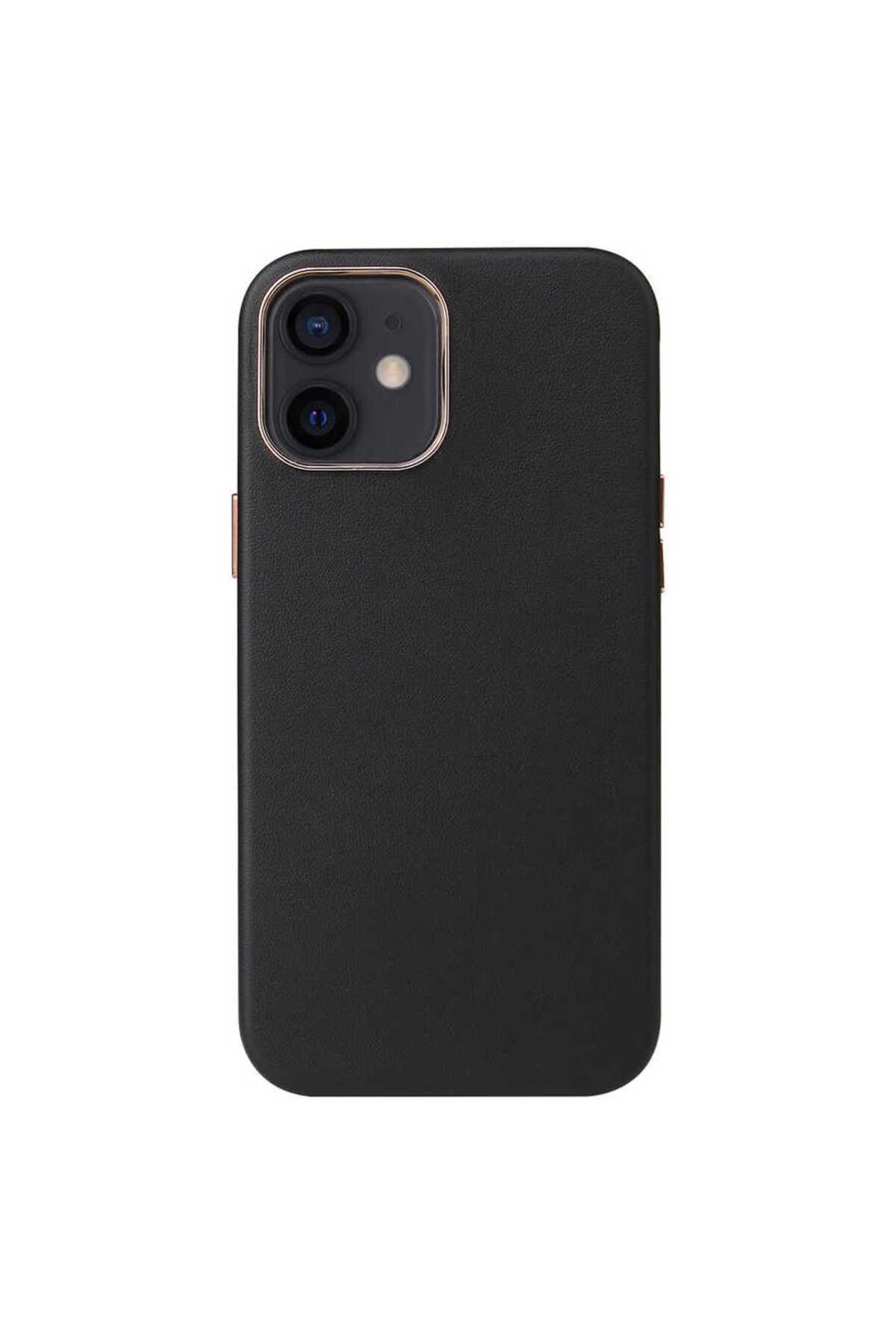 iPhone 12 Mini Uyumlu NVTH Leathersafe Wireless Kılıf-Siyah