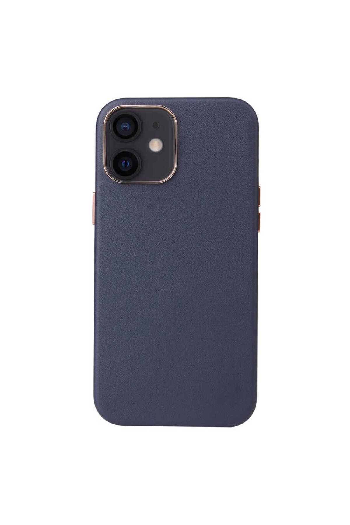 iPhone 12 Mini Uyumlu NVTH Leathersafe Wireless Kılıf-Lacivert