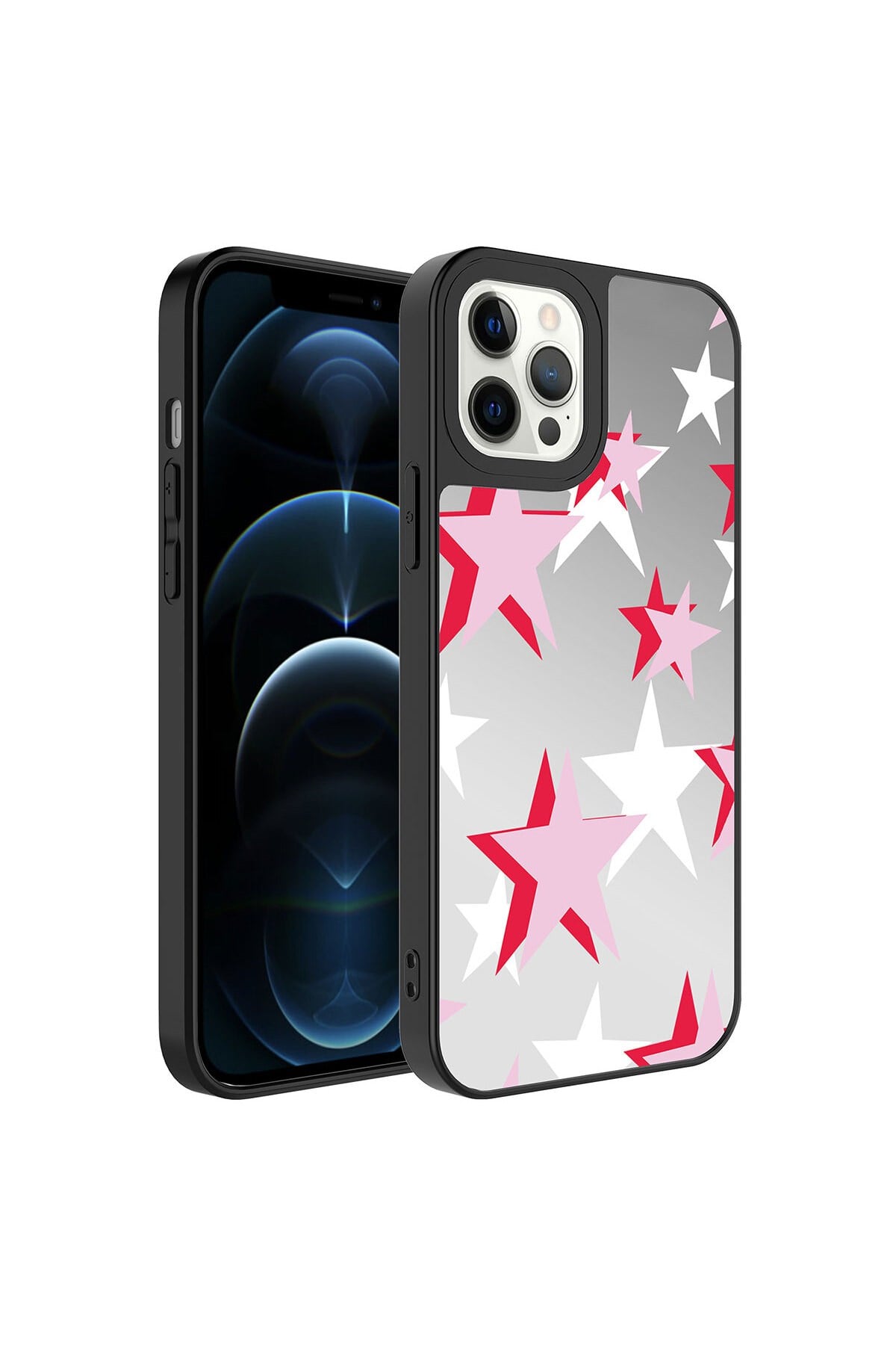 iPhone 12 Pro Max Uyumlu Aynalı Desenli Kamera Korumalı Parlak NVTH Mirror Kılıf-Yıldız