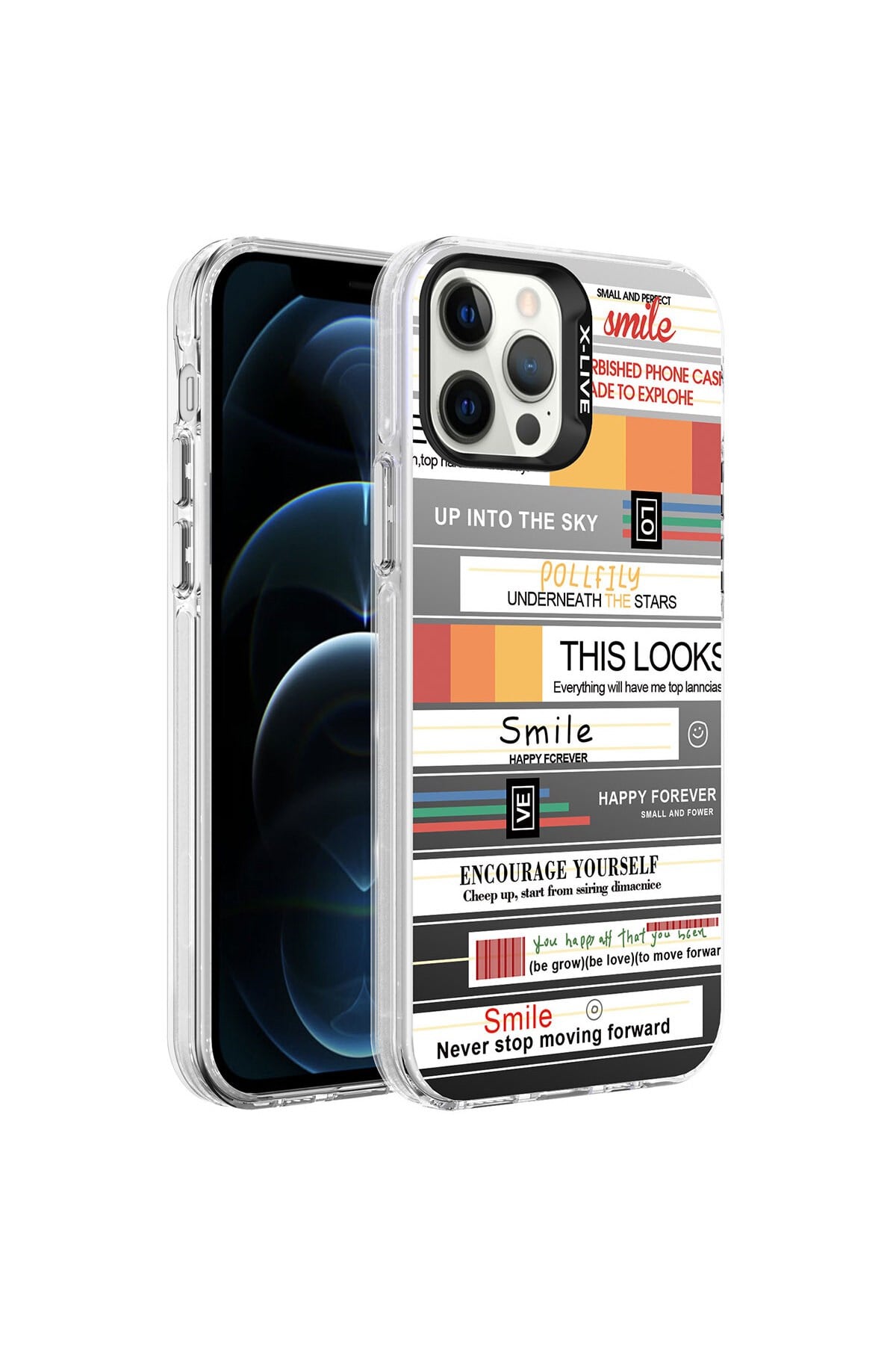 iPhone 12 Pro Max Uyumlu Desenli NVTH Silver Sert Kılıf-Mottolar
