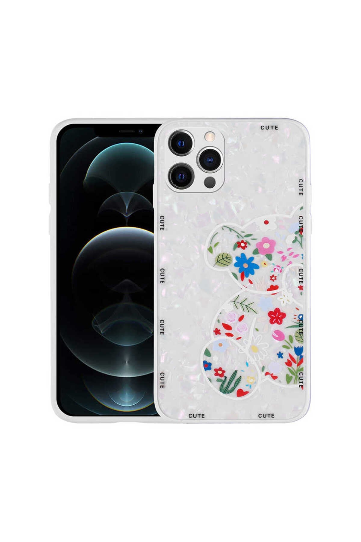 iPhone 12 Pro Max Uyumlu Desenli Sert Silikon NVTH Mumila Kılıf-White Bear