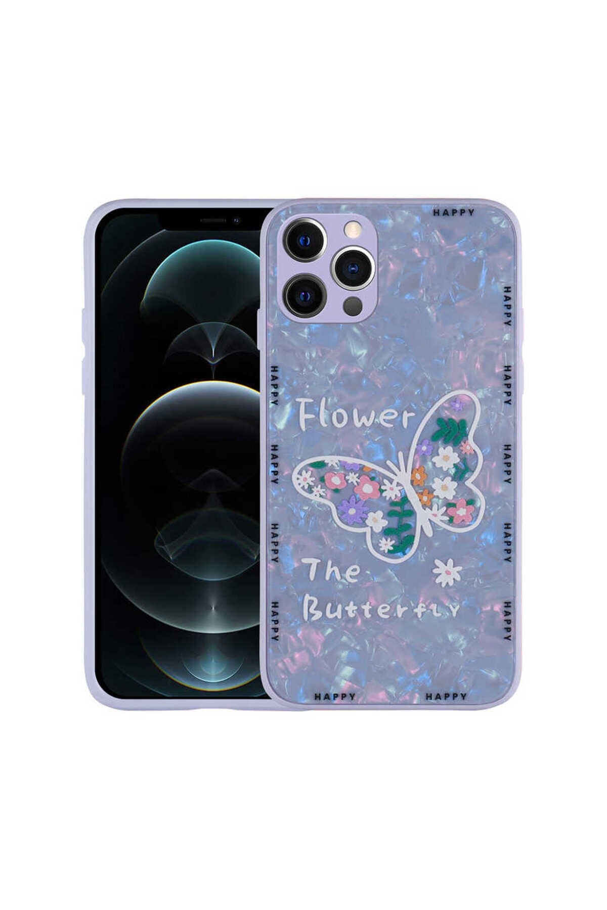 iPhone 12 Pro Max Uyumlu Desenli Sert Silikon NVTH Mumila Kılıf-Lilac Flower