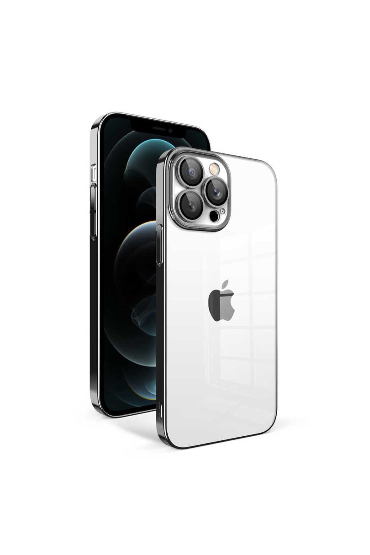 iPhone 12 Pro Max Uyumlu Kamera Korumalı Renkli Çerçeveli NVTH Garaj Kılıf-Siyah