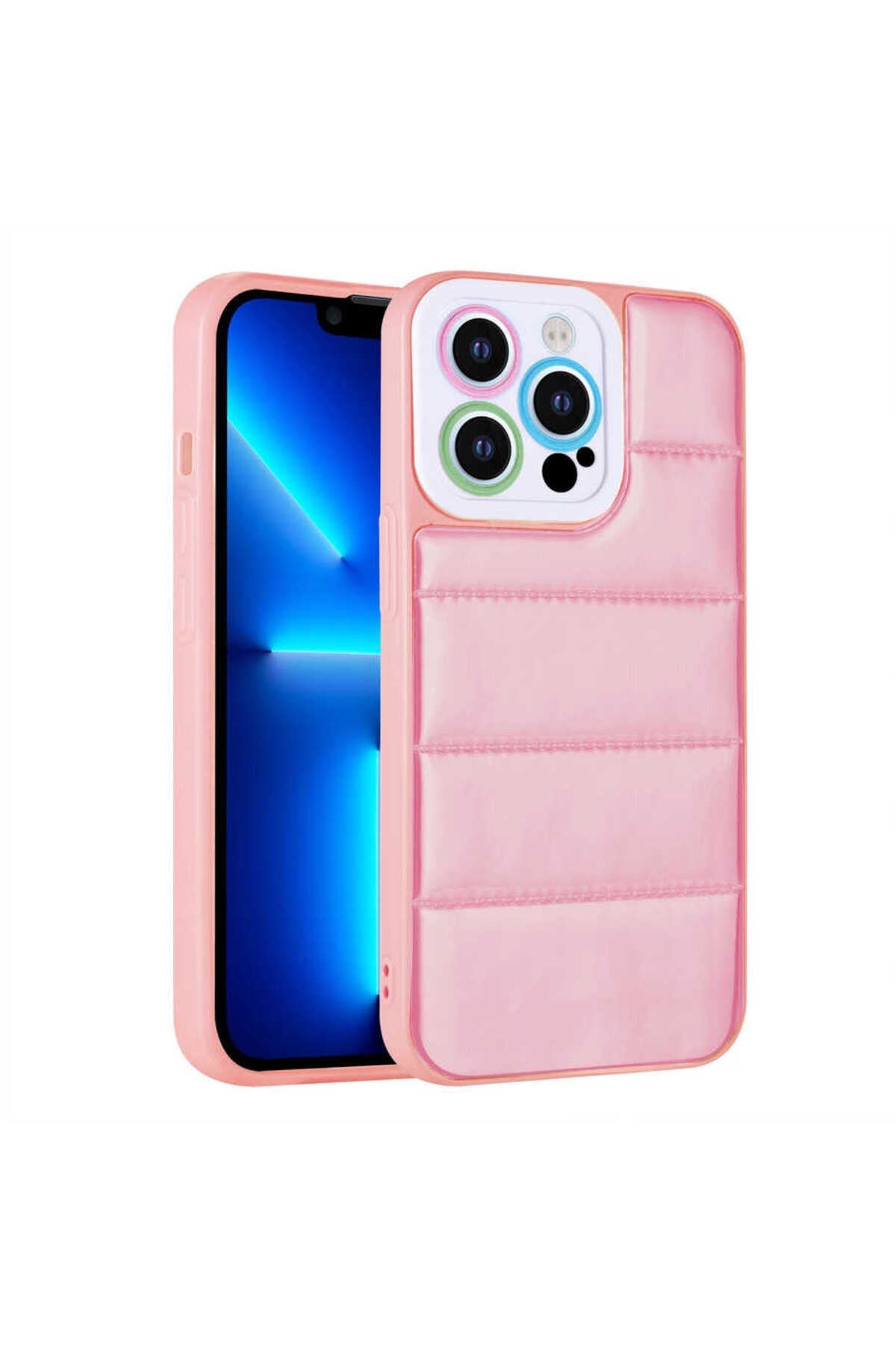 iPhone 12 Pro Max Uyumlu Kamera Korumalı AiHTTgli Renkli NVTH Seksek Kılıf-Pembe