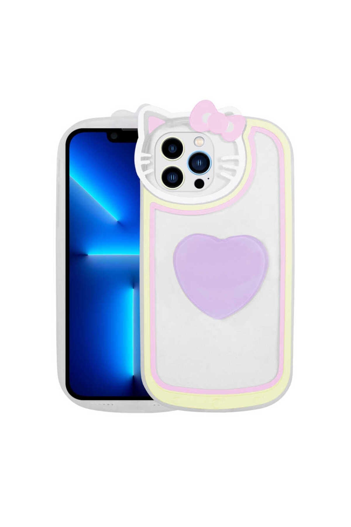 iPhone 12 Pro Max Uyumlu Kedi Figürlü Transparan Pop Soketli NVTH Ritmik Kılıf-Lila