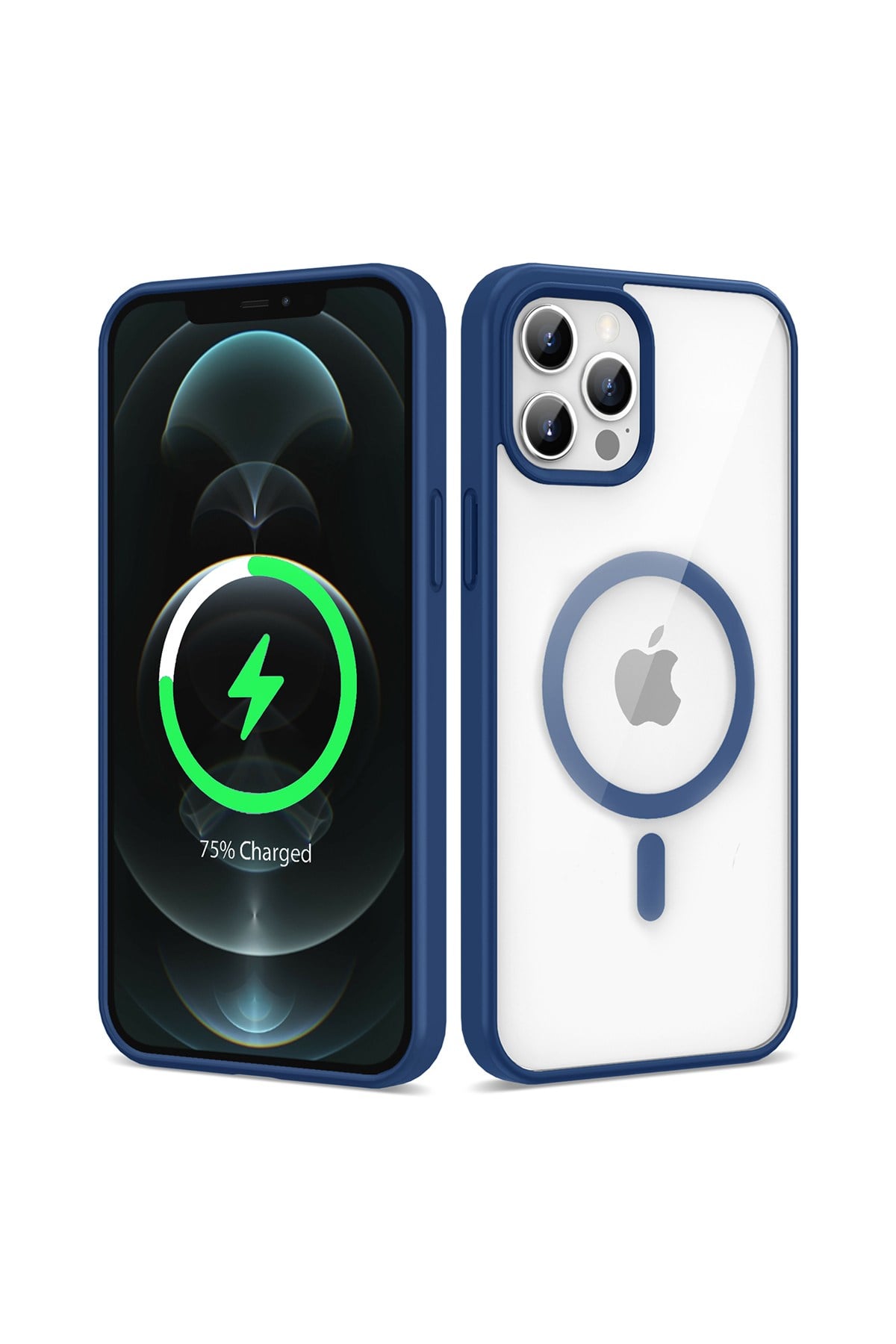 iPhone 12 Pro Max Uyumlu Magsafe Wireless Şarj Özellikli Silikon NVTH Ege Kılıf-Mavi
