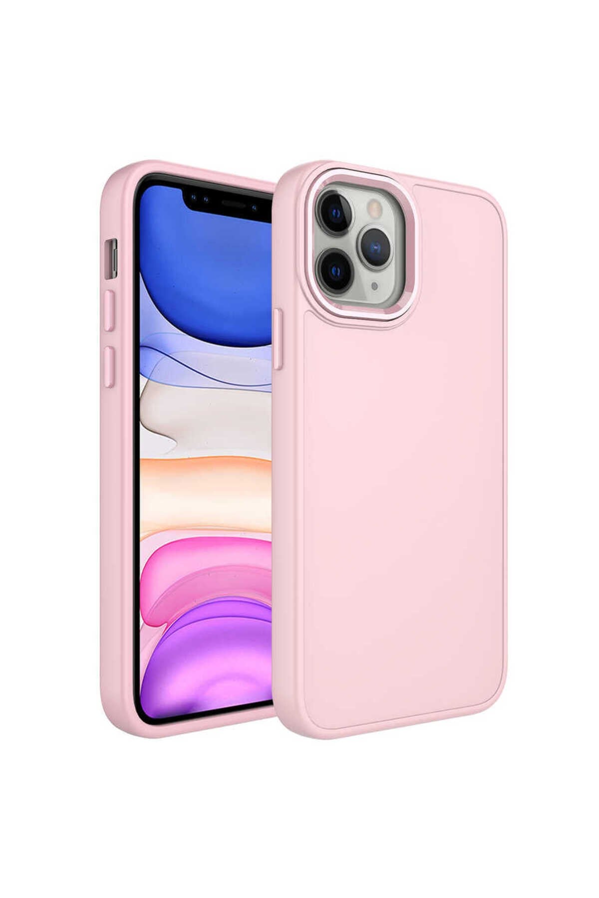iPhone 12 Pro Max Uyumlu Metal Çerçeve ve Buton Tasarımlı Silikon NVTH Luna Kılıf-Pembe
