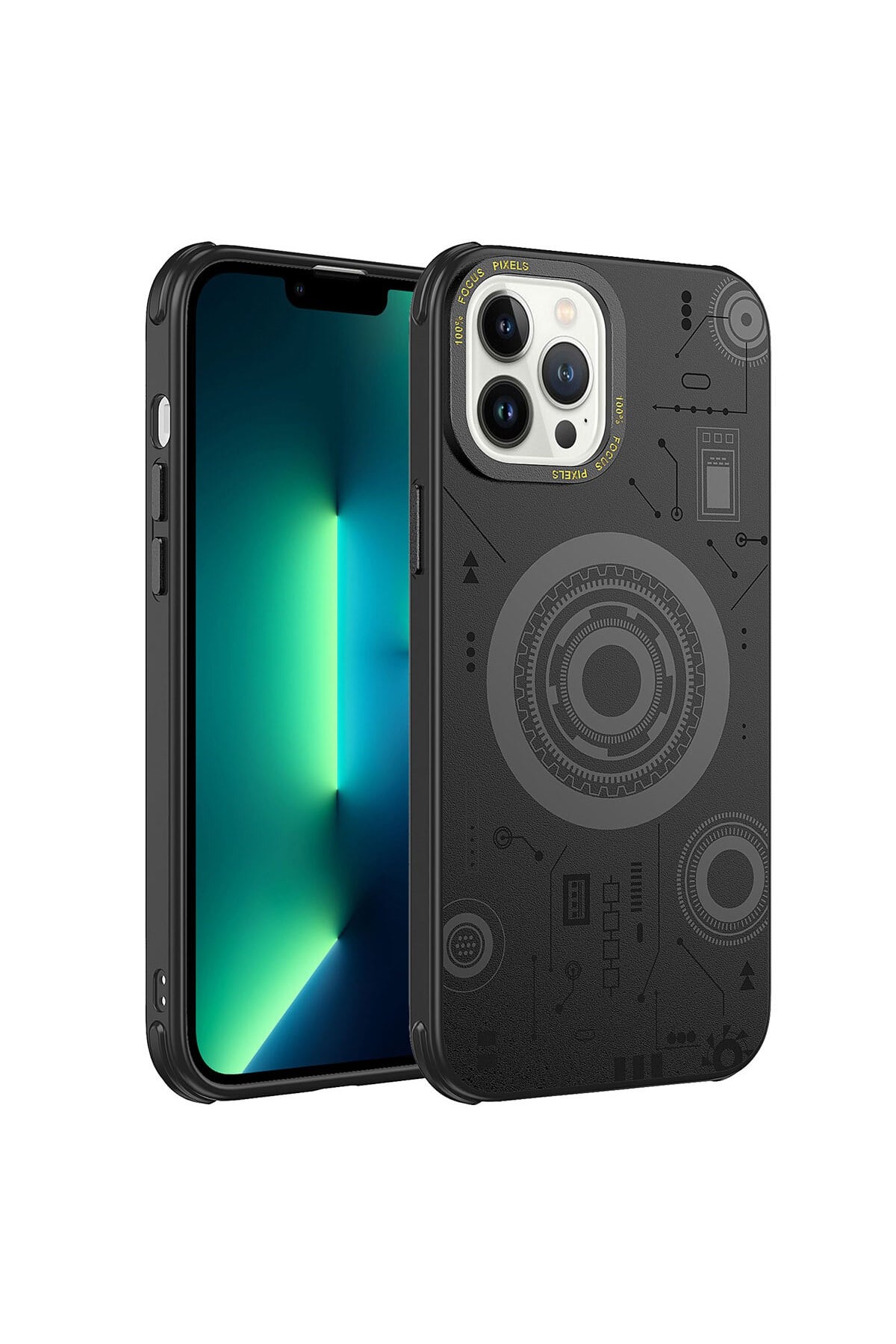 iPhone 12 Pro Max Uyumlu NVTH Wireless Şarj Özellikli Desenli Hot Kılıf-Siyah