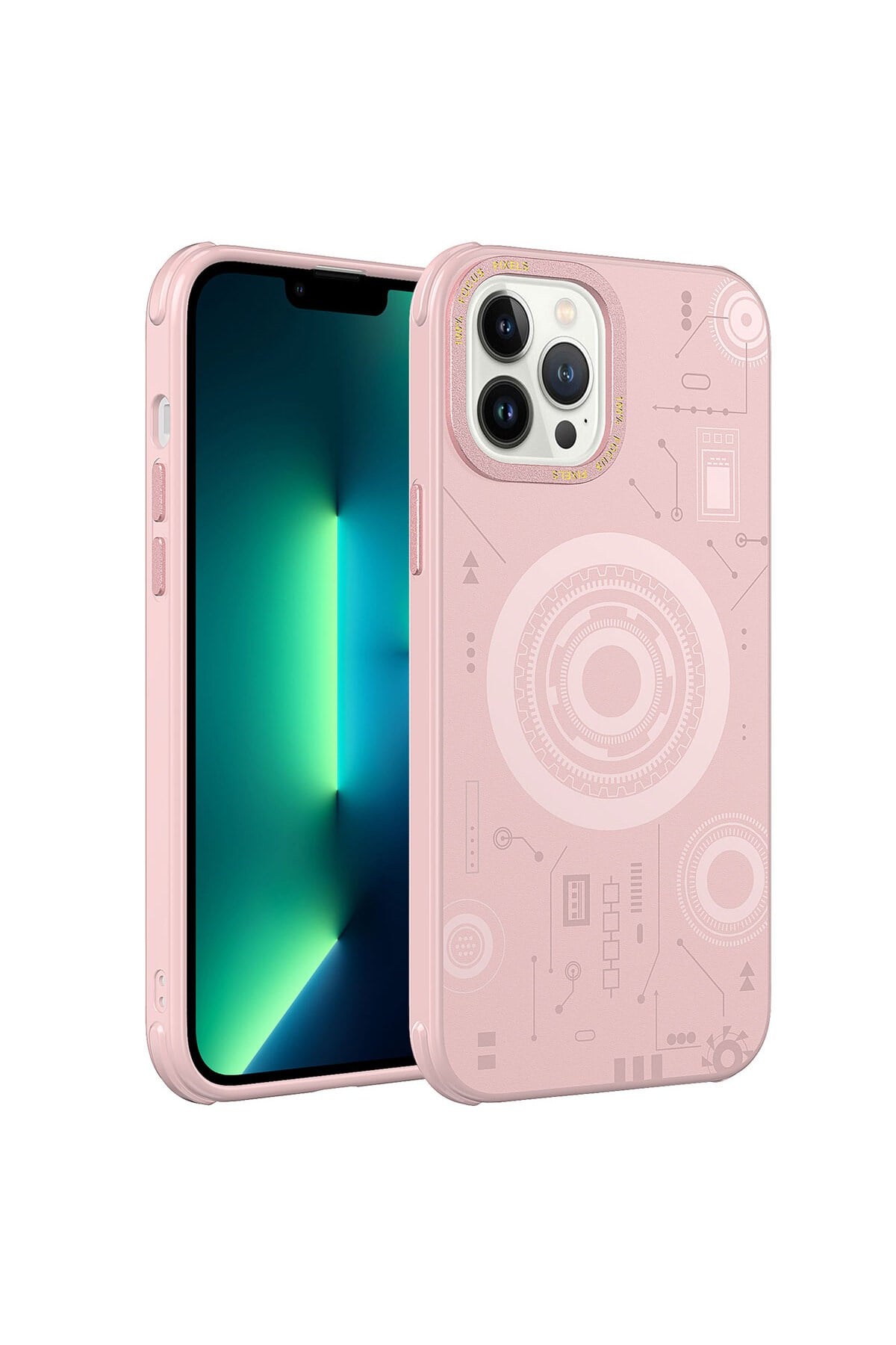 iPhone 12 Pro Max Uyumlu NVTH Wireless Şarj Özellikli Desenli Hot Kılıf-Rose Gold