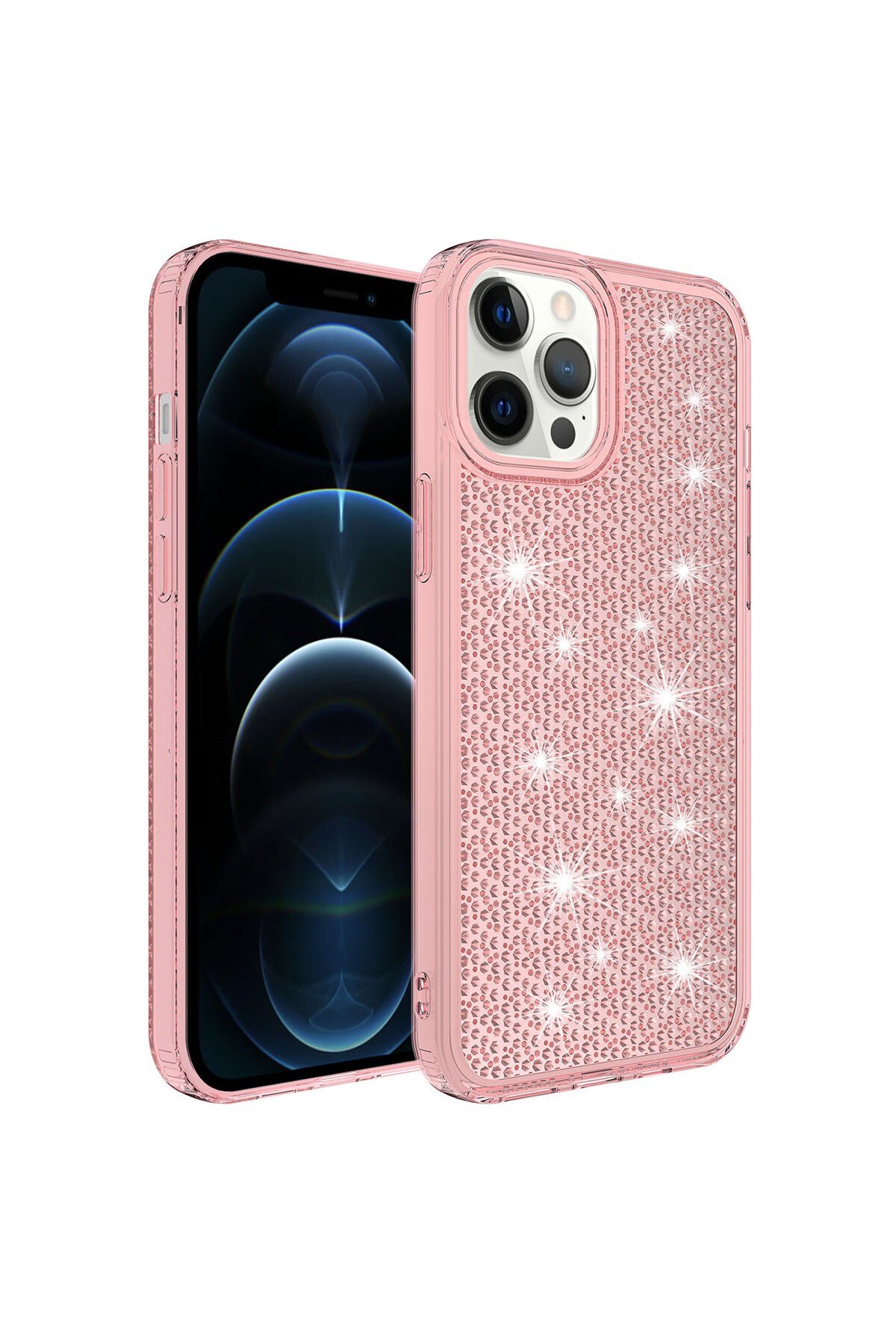 iPhone 12 Pro Uyumlu AiHTTgli Parlak Tasarımlı NVTH Snow Kılıf-Pembe
