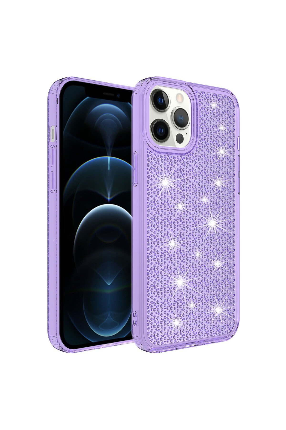 iPhone 12 Pro Uyumlu AiHTTgli Parlak Tasarımlı NVTH Snow Kılıf-Mor
