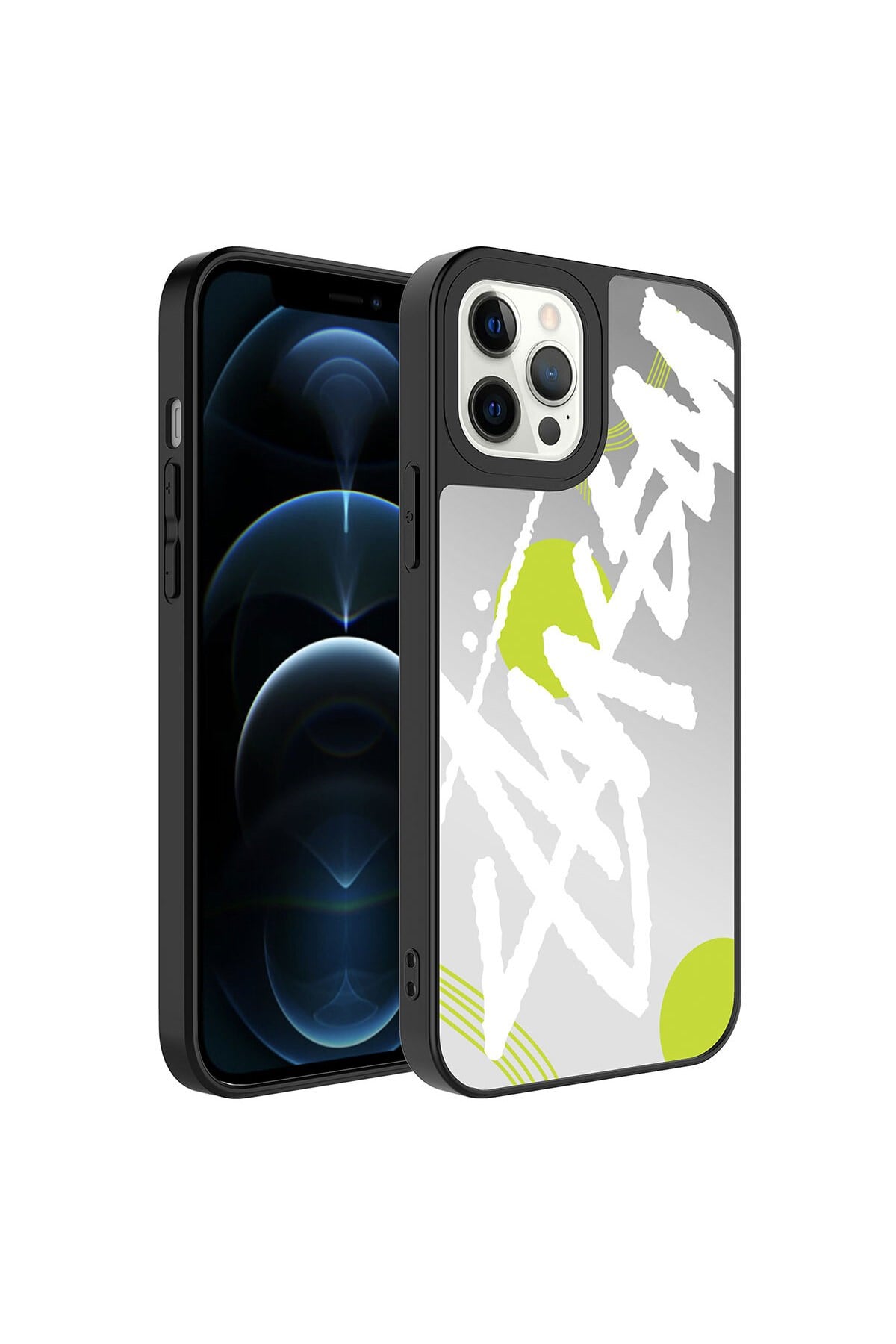 iPhone 12 Pro Uyumlu Aynalı Desenli Kamera Korumalı Parlak NVTH Mirror Kılıf-Yazı