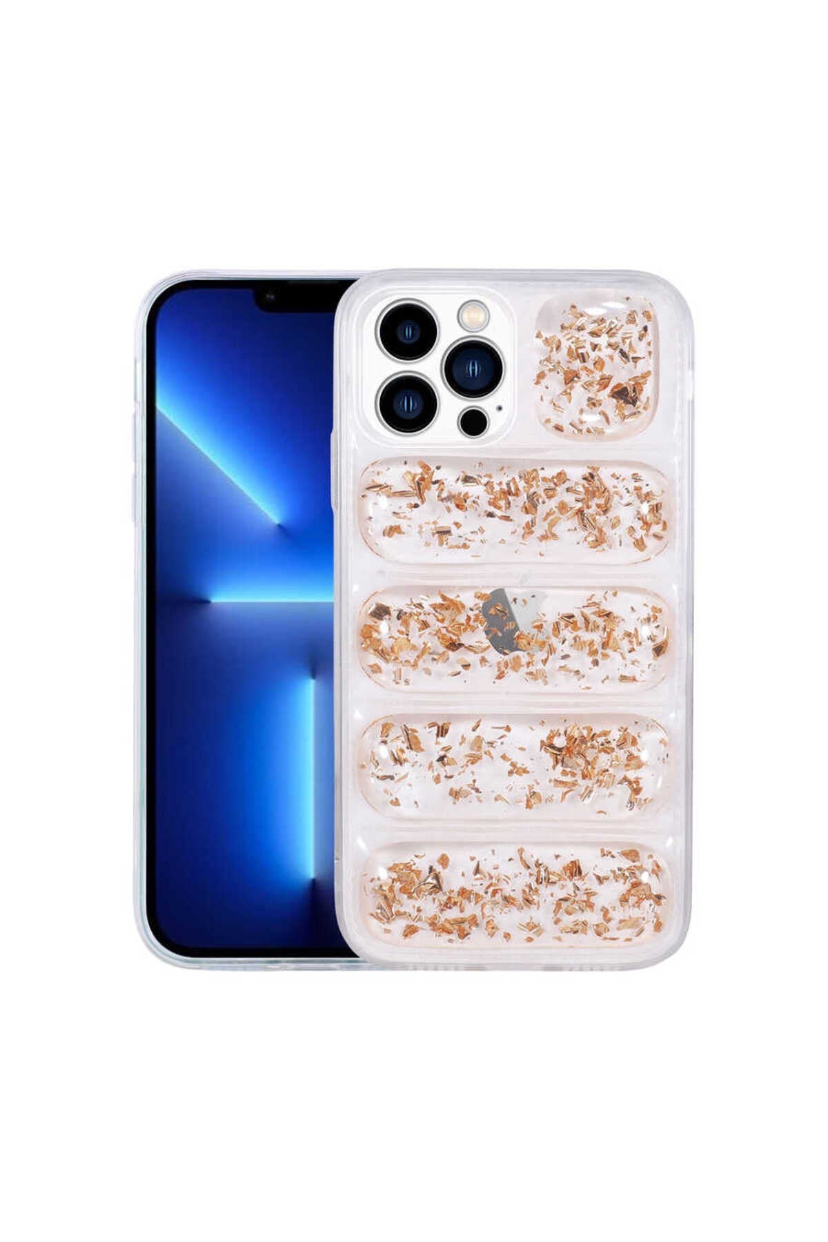 iPhone 12 Pro Uyumlu Kamera Korumalı Simli AiHTTg'li NVTH Dalga Kılıf-Gold