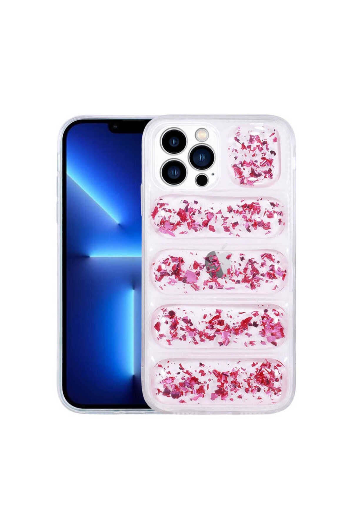 iPhone 12 Pro Uyumlu Kamera Korumalı Simli AiHTTg'li NVTH Dalga Kılıf-Pembe Koyu