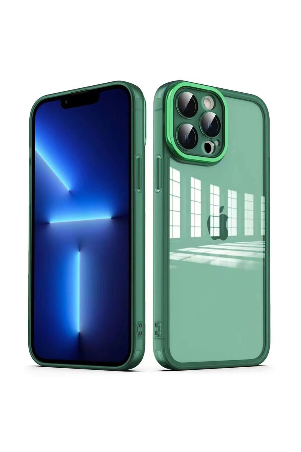 iPhone 12 Pro Uyumlu Kamera Korumalı Transparan NVTH Post Kılıf-Koyu Yeşil