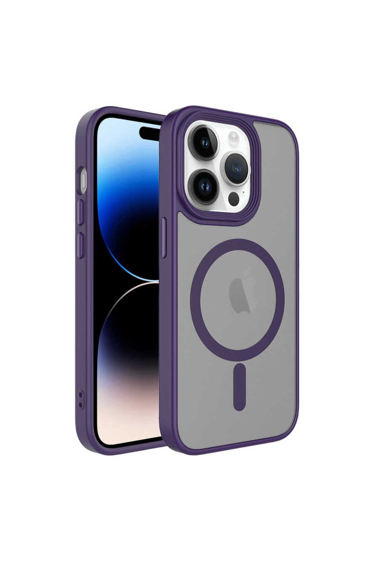iPhone 12 Pro Uyumlu Mat Arka Yüzey Wireless Şarj Özellikli NVTH Flet Magsafe Kılıf-Derin Mor
