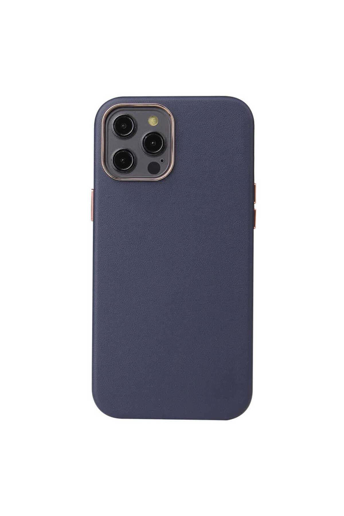 iPhone 12 Pro Uyumlu NVTH Leathersafe Wireless Kılıf-Lacivert