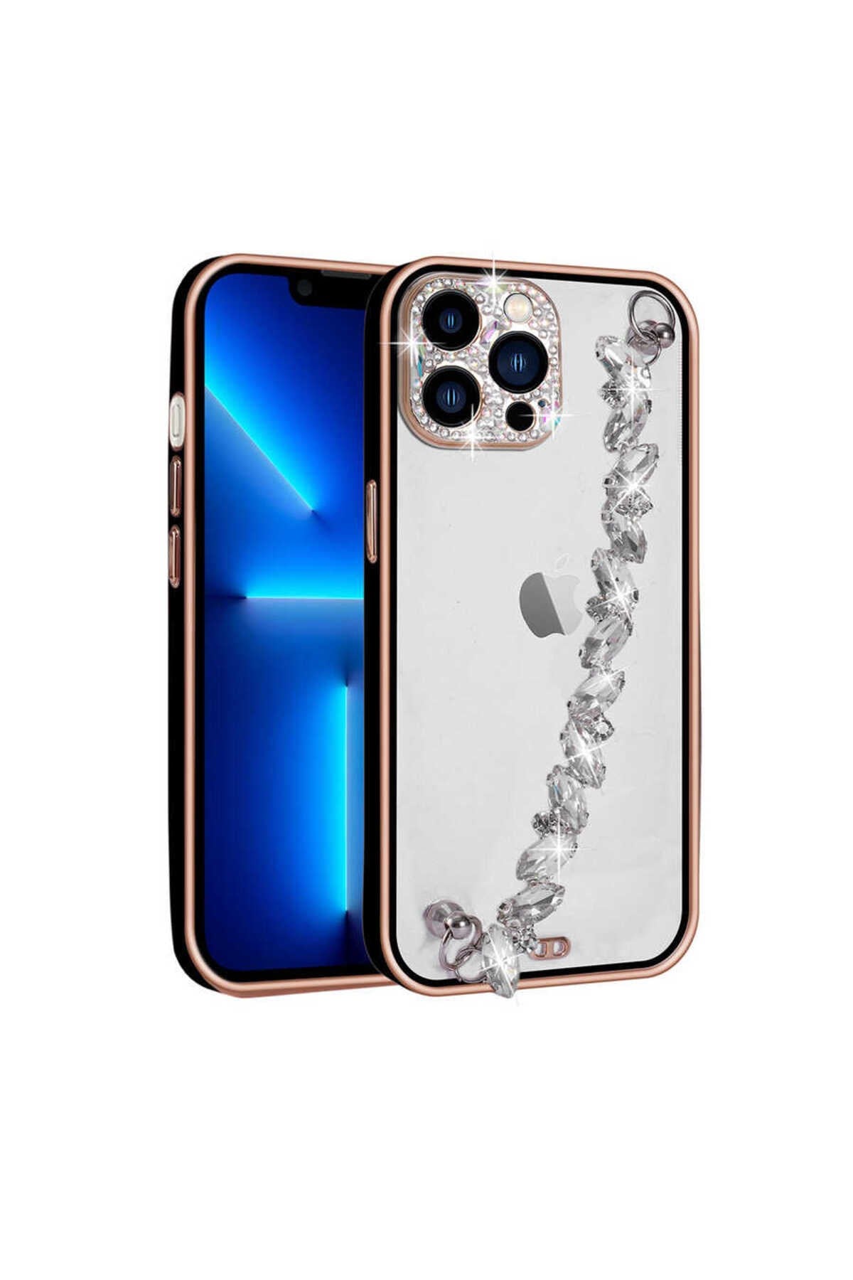 iPhone 12 Pro Uyumlu Taş Süslemeli Kamera Korumalı El Tutamaçlı NVTH Blazer Kılıf-Siyah