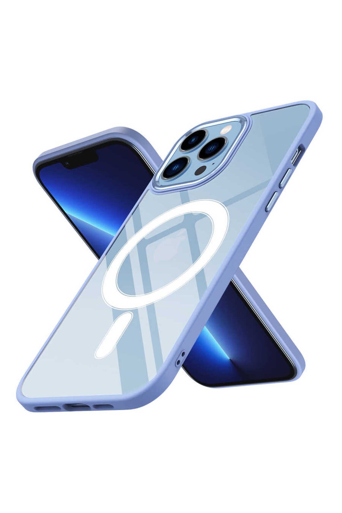 iPhone 12 Pro Uyumlu Wireless Şarj Özellikli NVTH Krom Magsafe Silikon Kılıf-Lila
