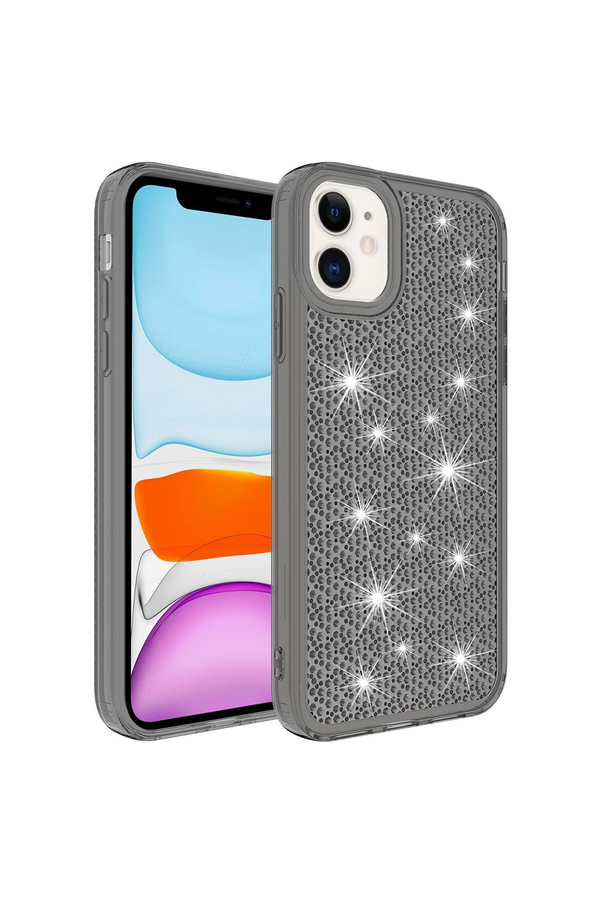 iPhone 12 Uyumlu AiHTTgli Parlak Tasarımlı NVTH Snow Kılıf-Siyah