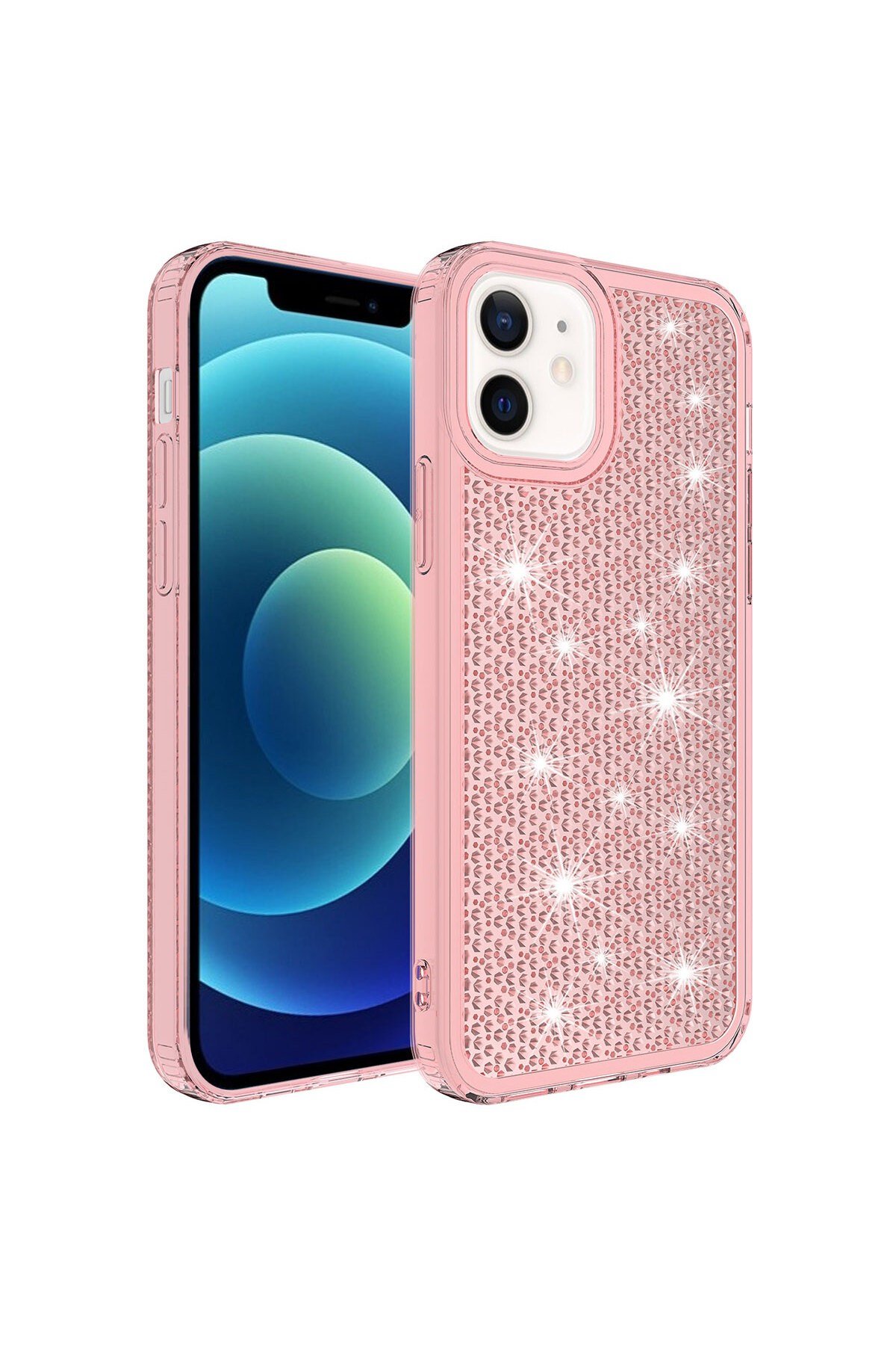 iPhone 12 Uyumlu AiHTTgli Parlak Tasarımlı NVTH Snow Kılıf-Pembe
